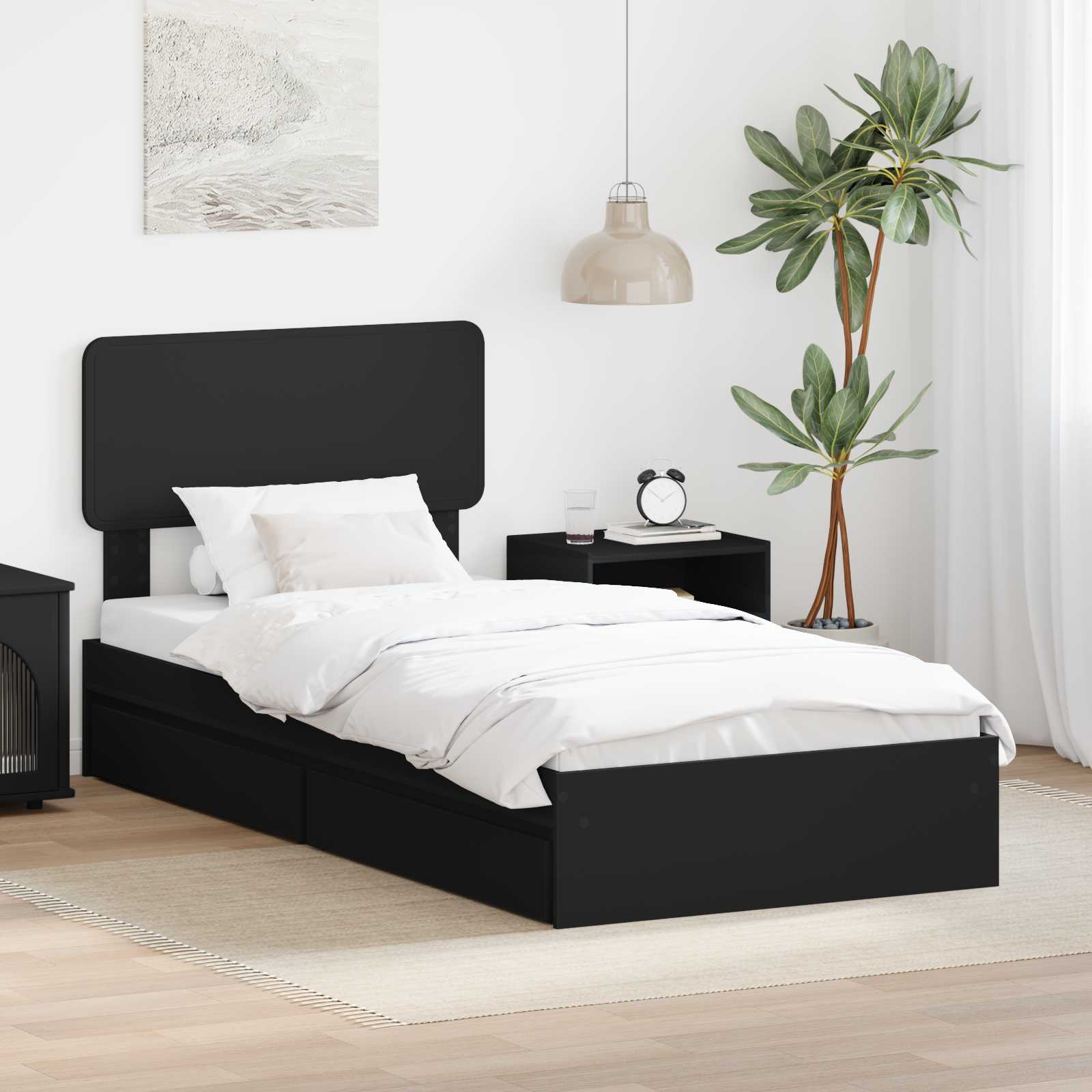 Letto con Contenitore Nero 90 x 190 cm Legno multistrato | homemem39