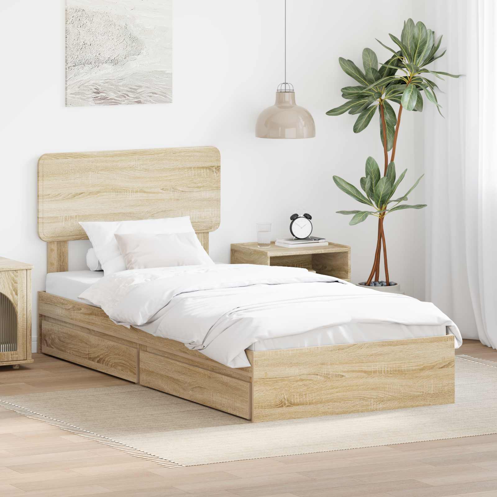 Letto con Contenitore con testiera Rovere Sonoma 90 x 190 cm | homemem39