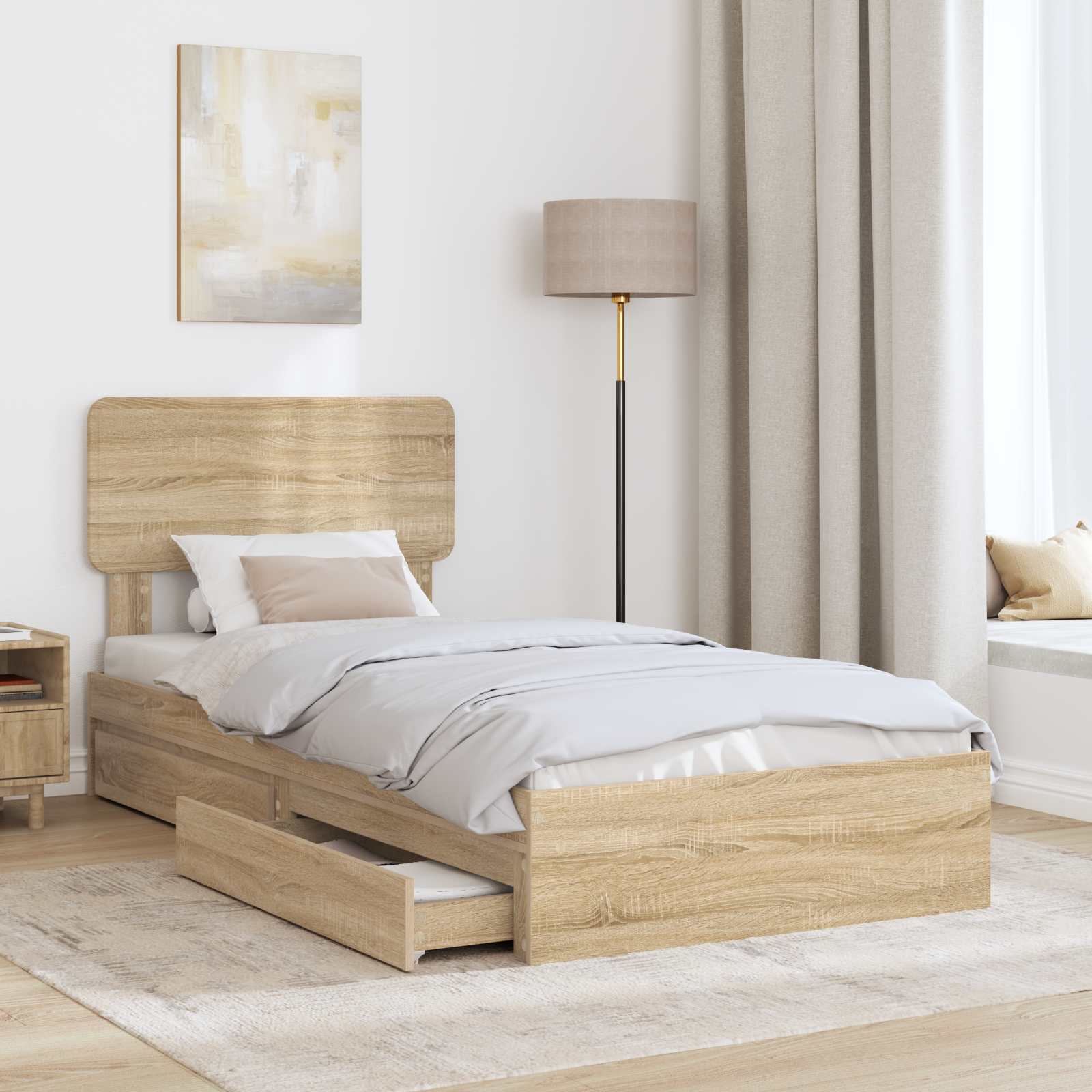 Letto con Contenitore con testiera Rovere Sonoma 90 x 190 cm | homemem39