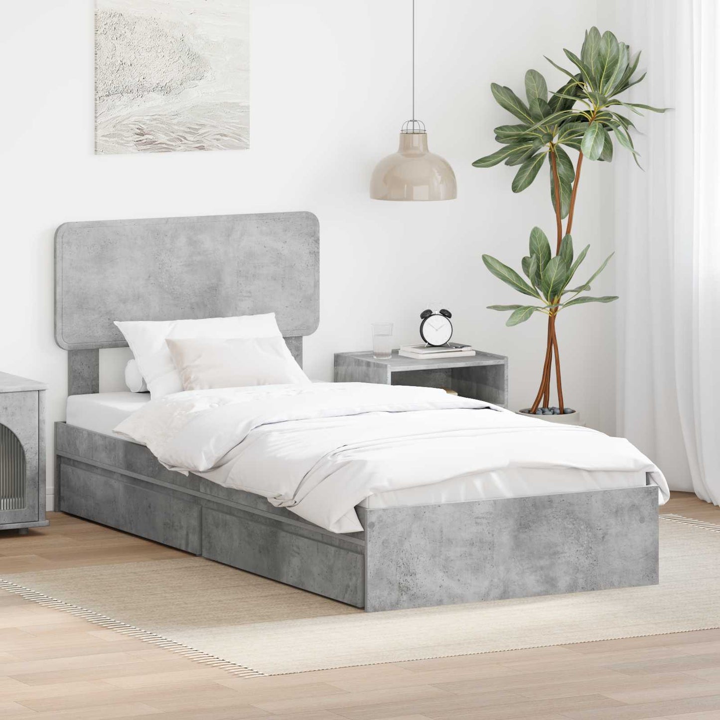 Letto con Contenitore con testiera Grigio cemento 90 x 190 cm | homemem39