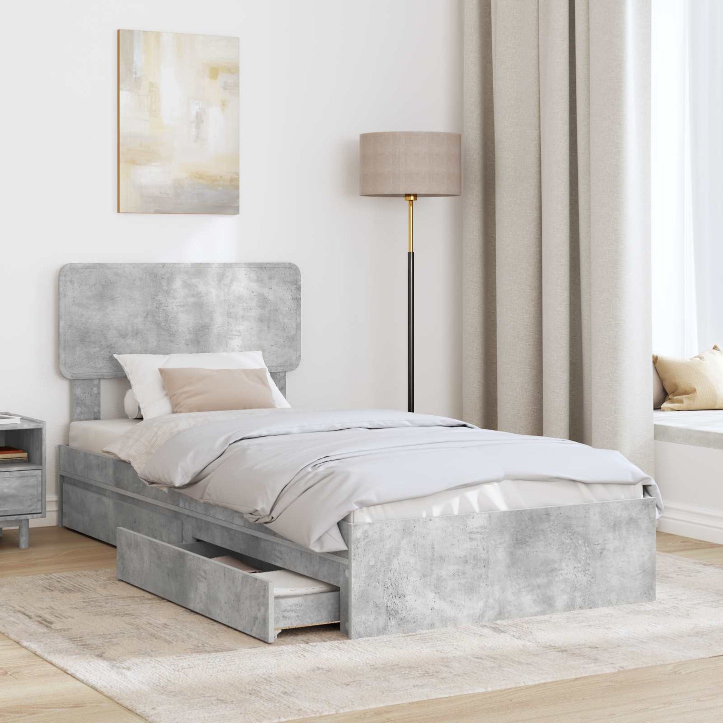 Letto con Contenitore con testiera Grigio cemento 90 x 190 cm | homemem39