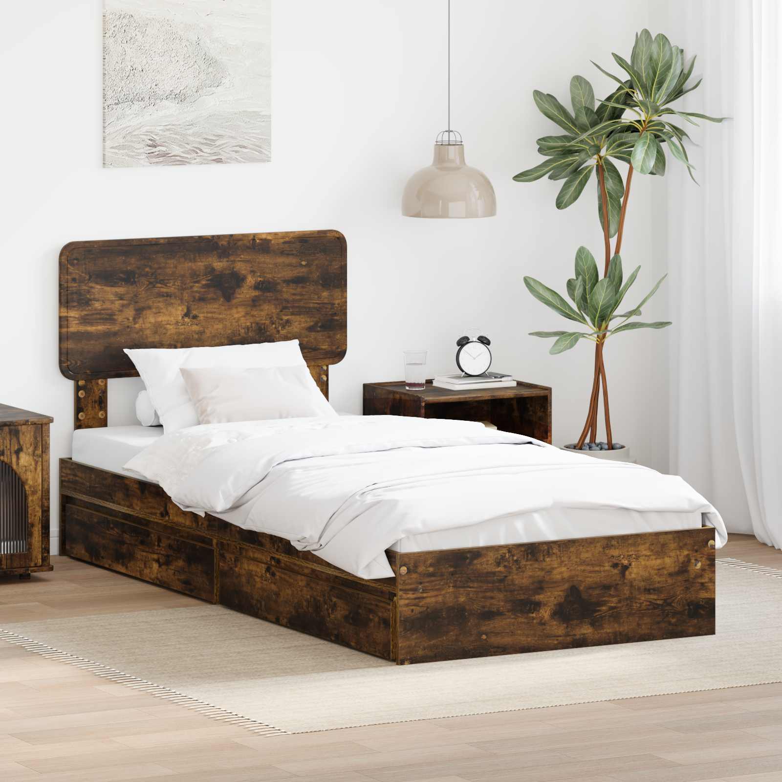 Letto con Contenitore Rovere fumé 90 x 190 cm Legno multistrato | homemem39