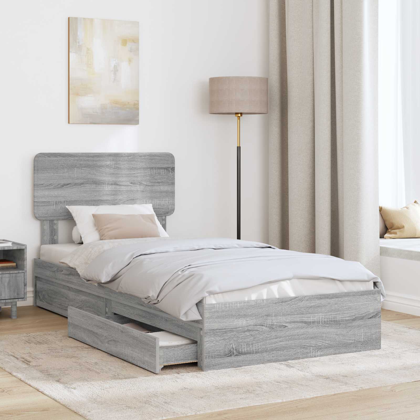 Letto con Contenitore con testiera Grigio Sonoma 90 x 190 cm | homemem39
