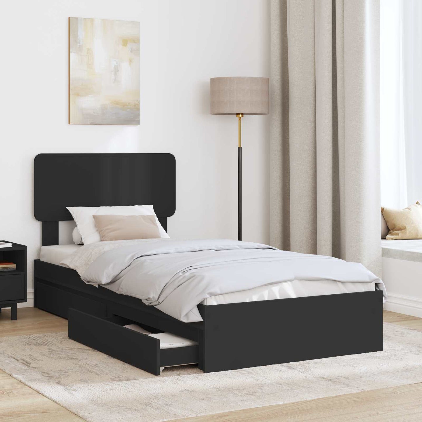 Letto con Contenitore Nero 75 x 190 cm Legno multistrato | homemem39