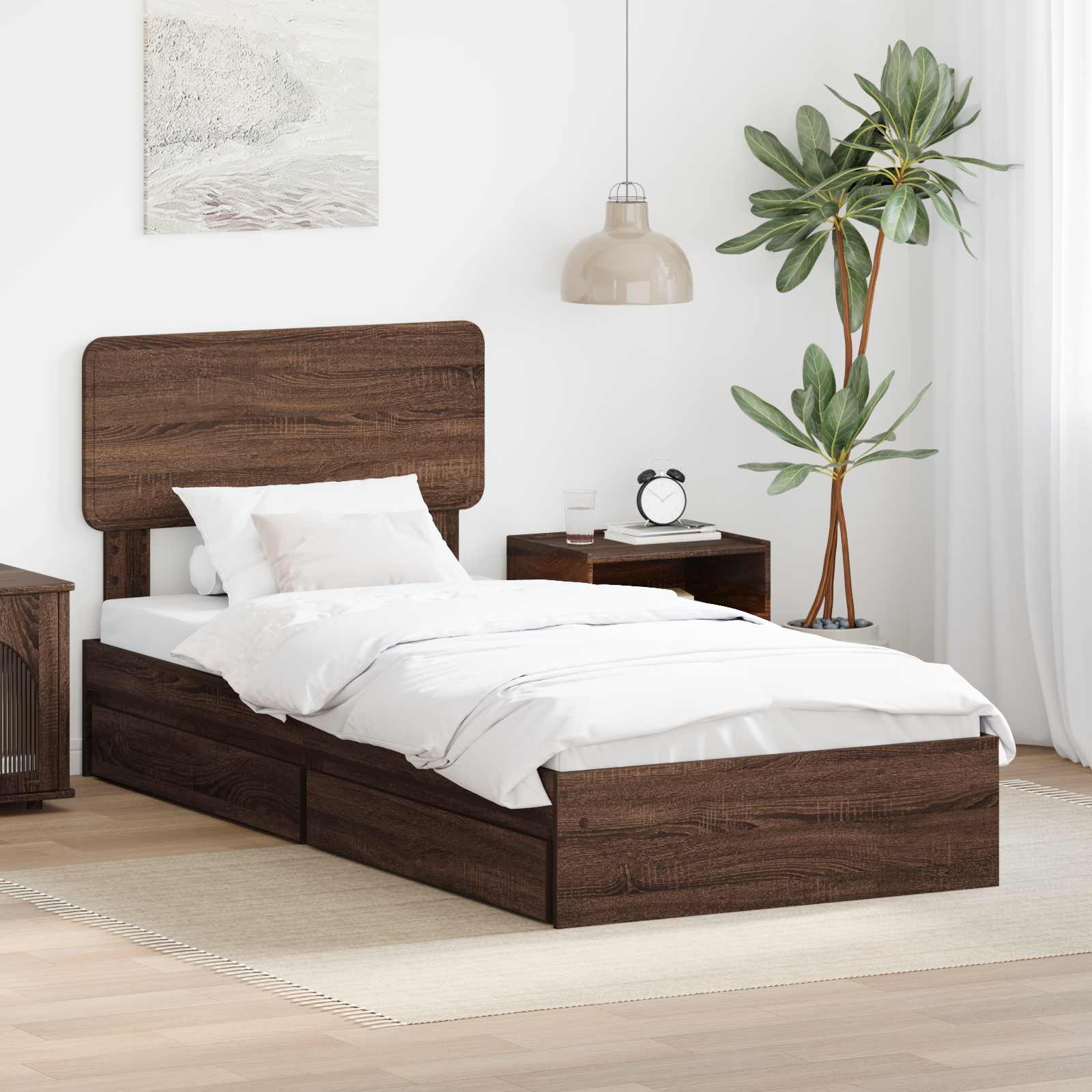 Letto con Contenitore con testiera Rovere Marrone 75 x 190 cm | homemem39