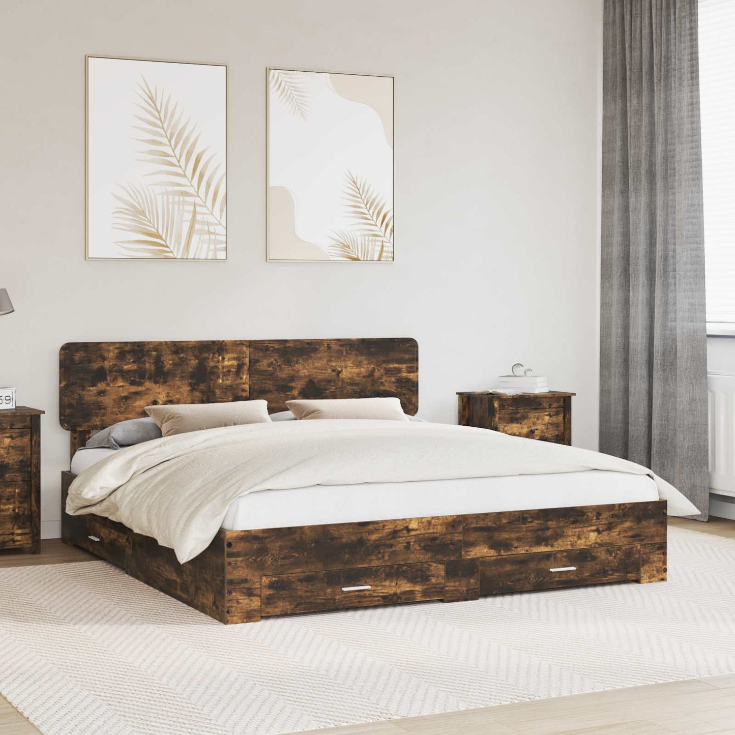 Struttura del letto Rovere fumé 200 x 200 cm Legno multistrato | homemem39