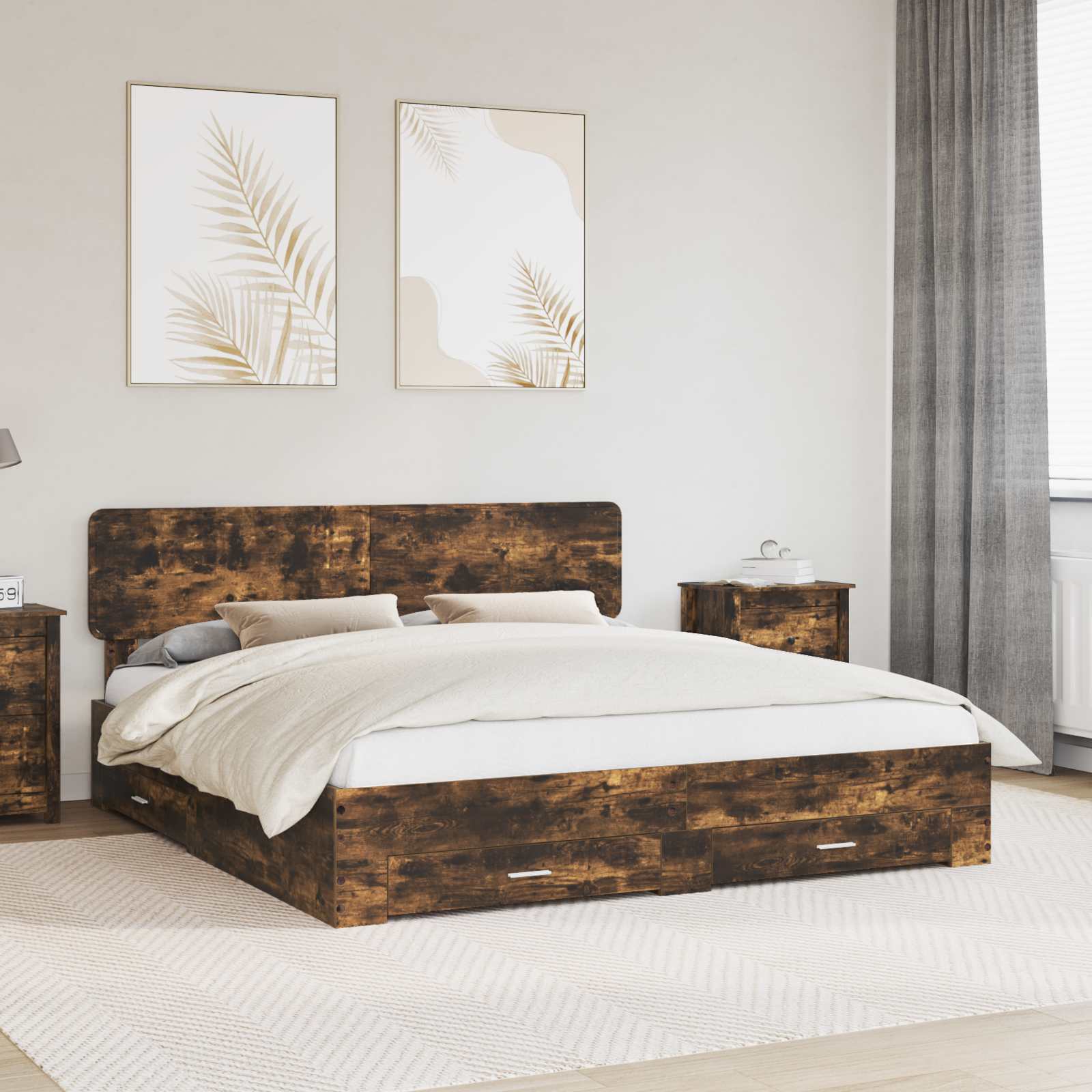 Struttura del letto Rovere fumé 200 x 200 cm Legno multistrato | homemem39