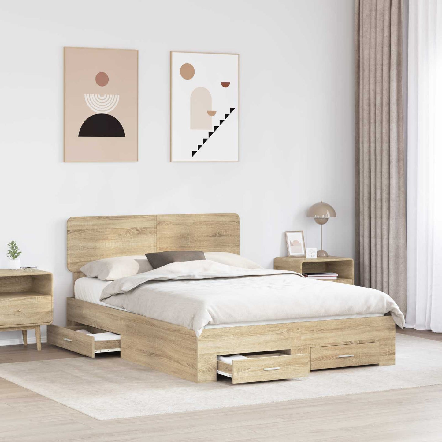 Struttura del letto con testiera Rovere Sonoma 150 x 200 cm | homemem39