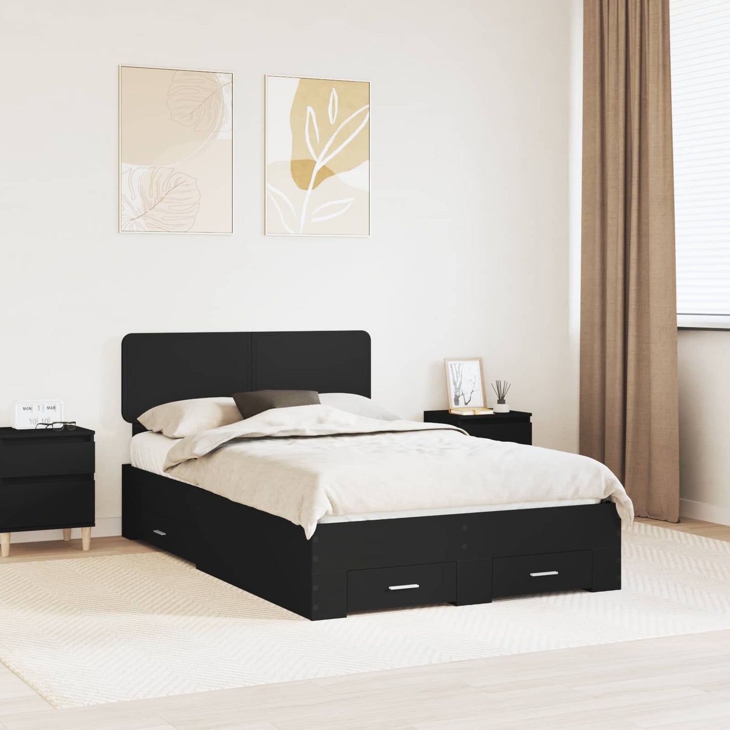 Struttura del letto Nero 135 x 190 cm Legno multistrato | homemem39