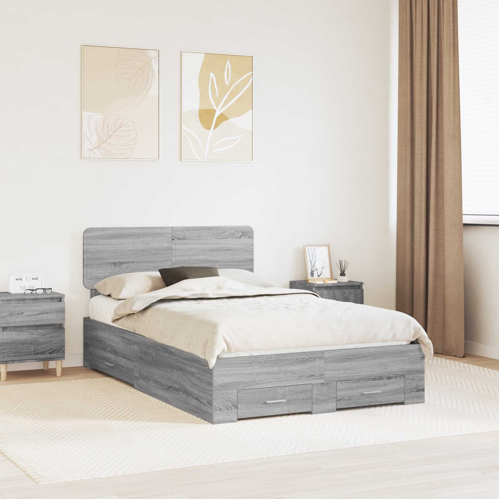 Struttura del letto con testiera Grigio Sonoma 120 x 200 cm | homemem39