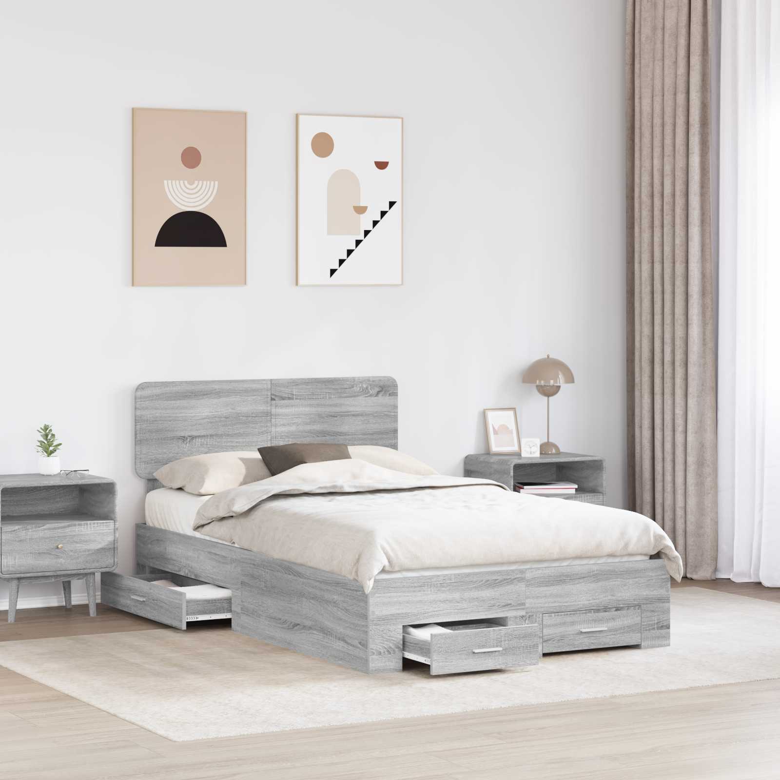 Struttura del letto con testiera Grigio Sonoma 120 x 200 cm | homemem39