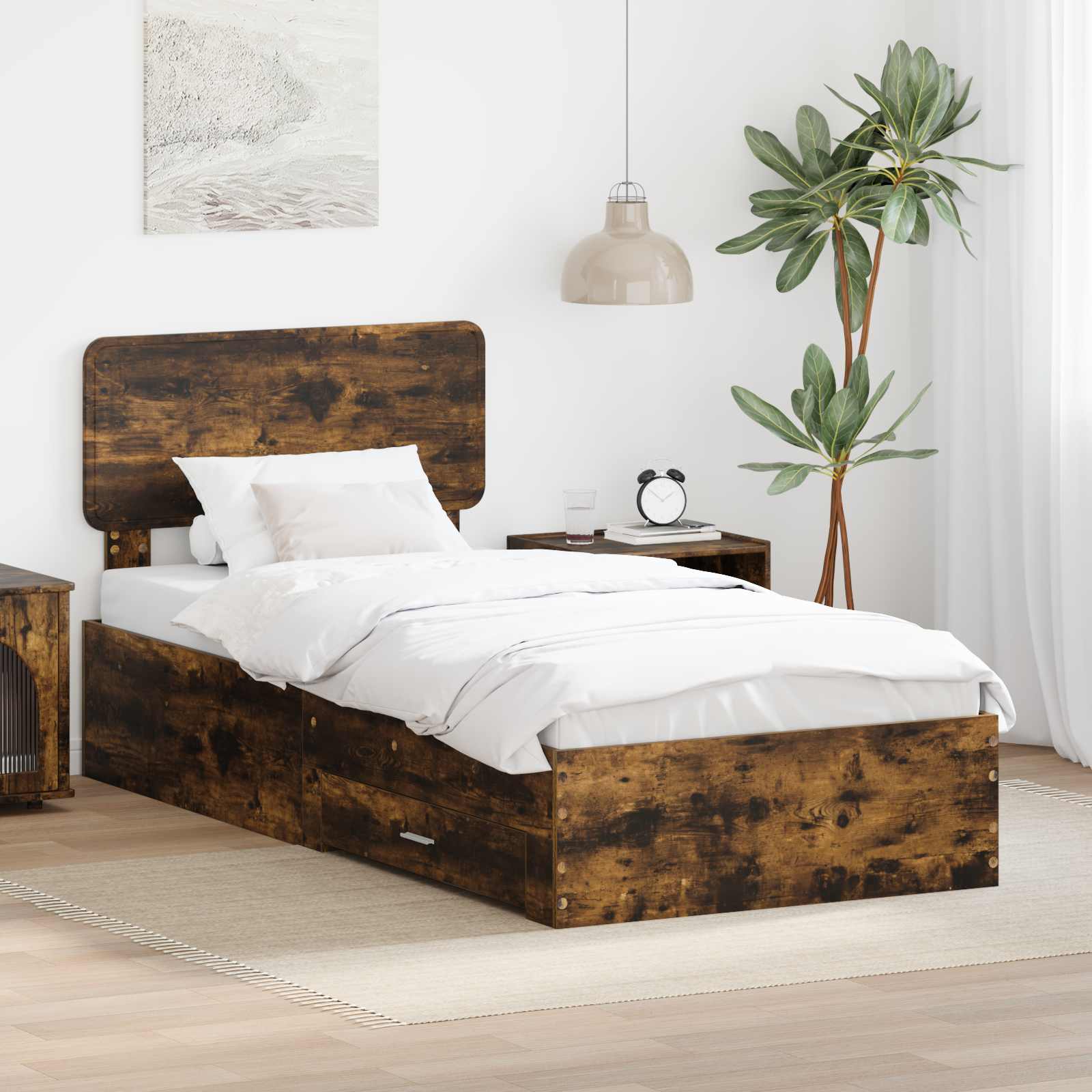 Struttura del letto Rovere fumé 100 x 200 cm Legno multistrato | homemem39