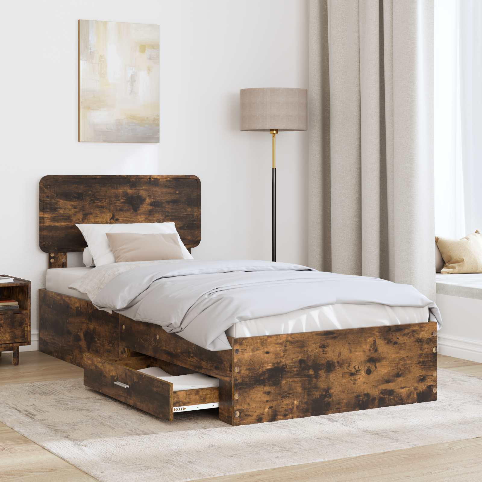 Struttura del letto Rovere fumé 100 x 200 cm Legno multistrato | homemem39