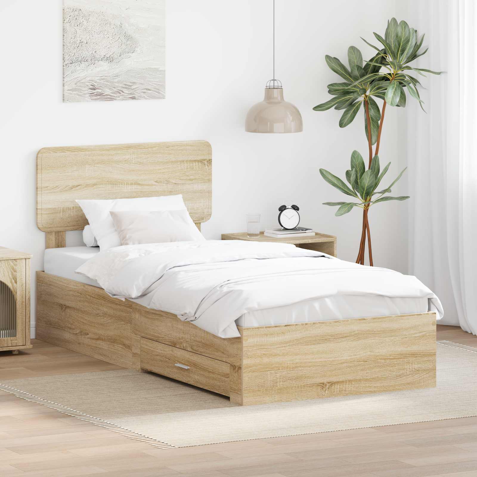 Struttura del letto Rovere Sonoma 90 x 200 cm Legno multistrato | homemem39