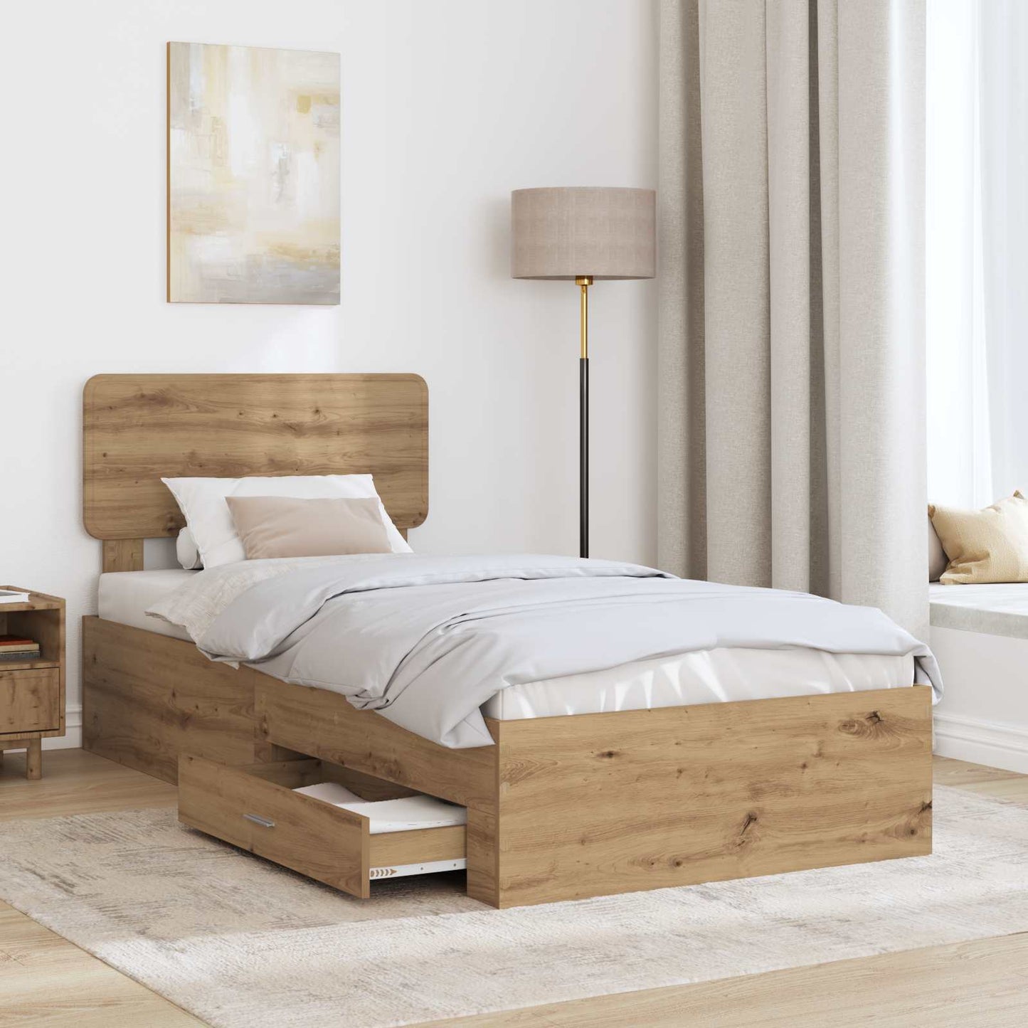 Struttura del letto con cassetto Rovere artigianale 90 x 190 cm