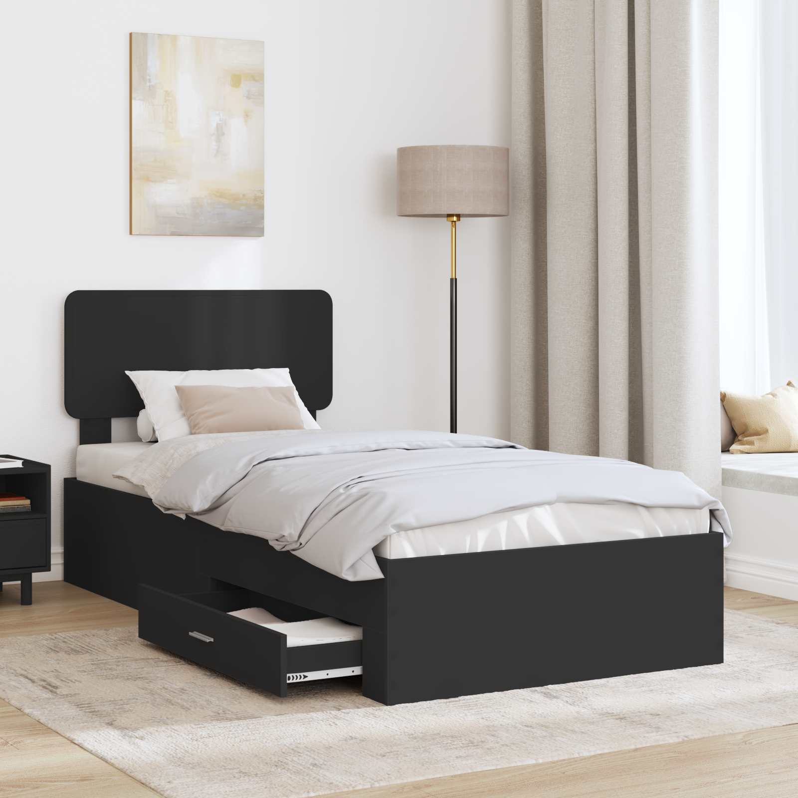 Struttura del letto Nero 75 x 190 cm Legno multistrato | homemem39