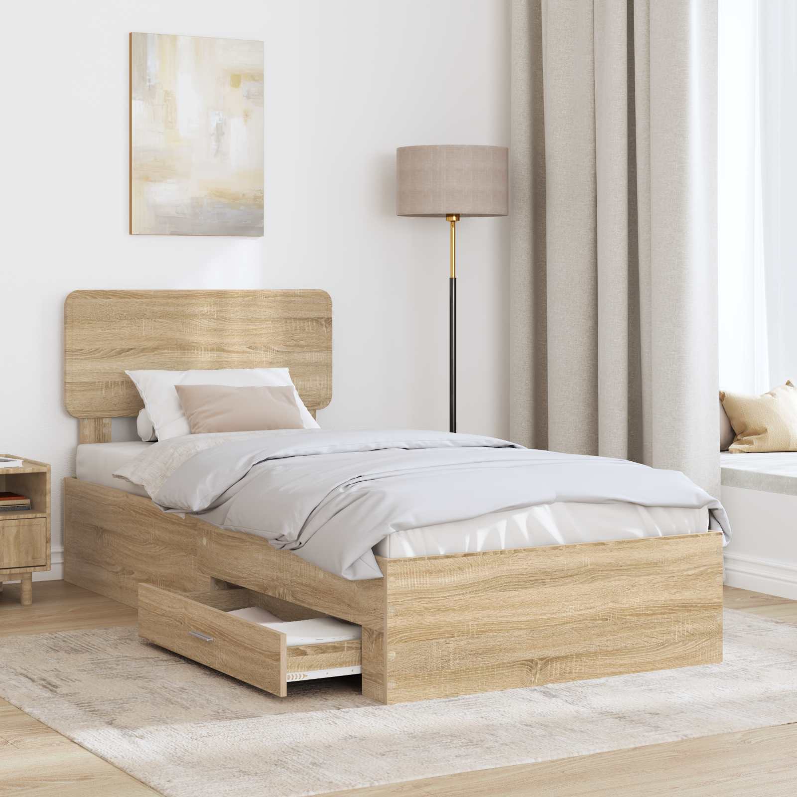 Struttura del letto Rovere Sonoma 75 x 190 cm Legno multistrato | homemem39