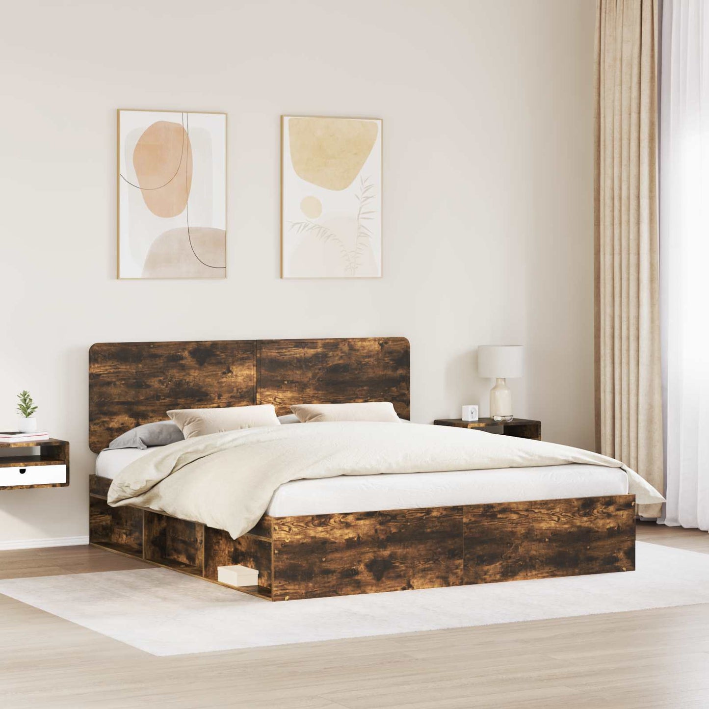Struttura del letto Rovere fumé 200 x 200 cm Pino massello | homemem39