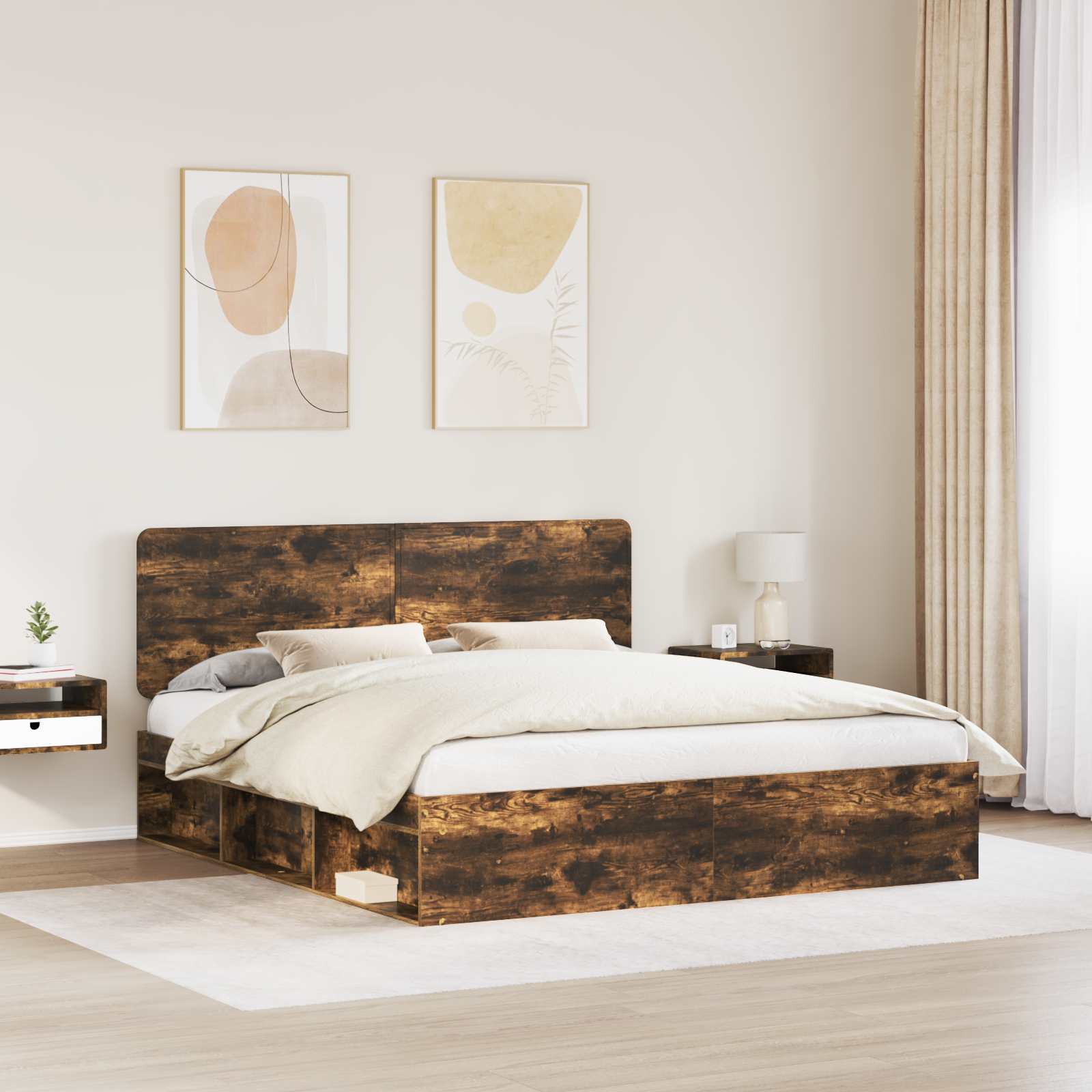 Struttura del letto Rovere fumé 200 x 200 cm Pino massello | homemem39