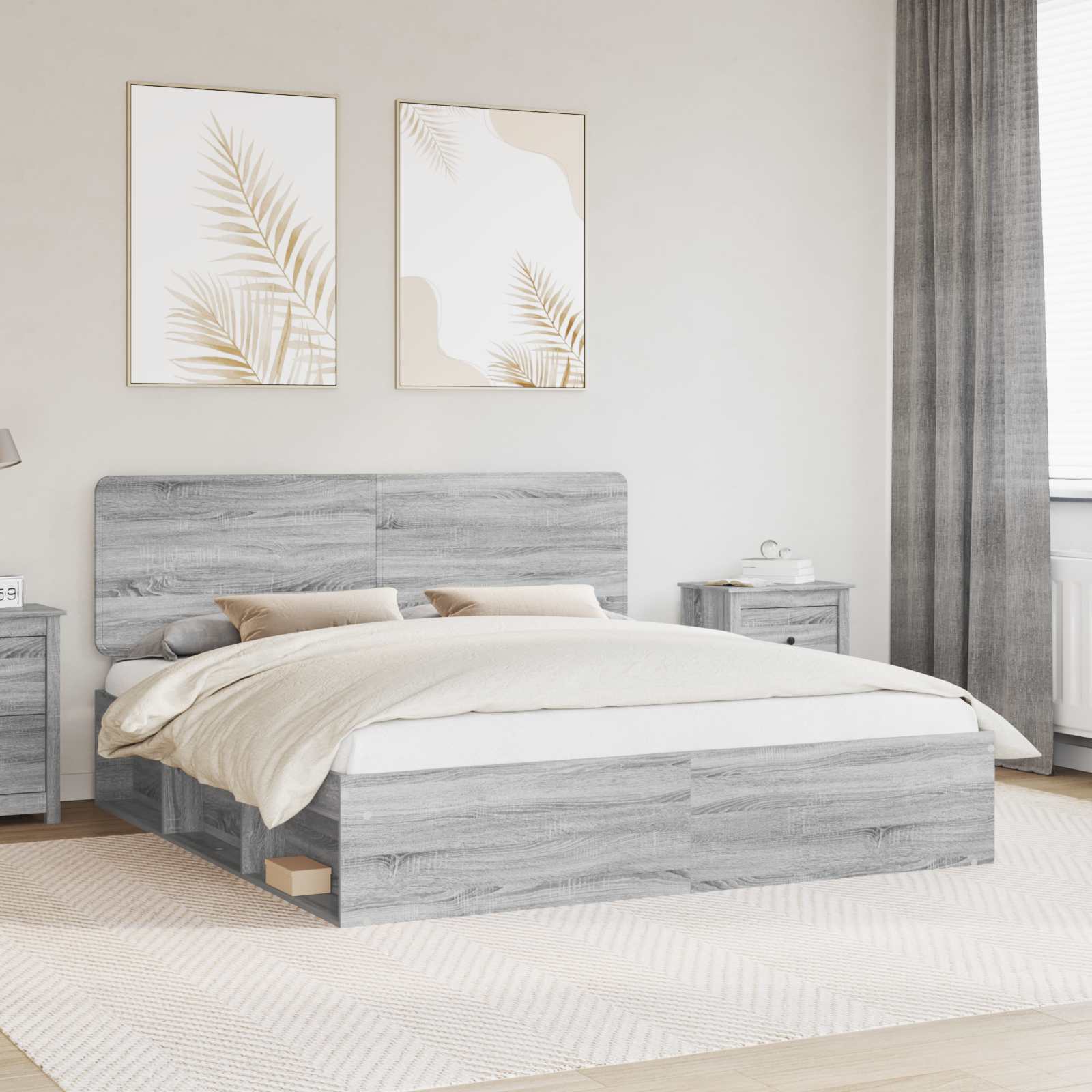 Struttura del letto Grigio Sonoma 200 x 200 cm Pino massello | homemem39