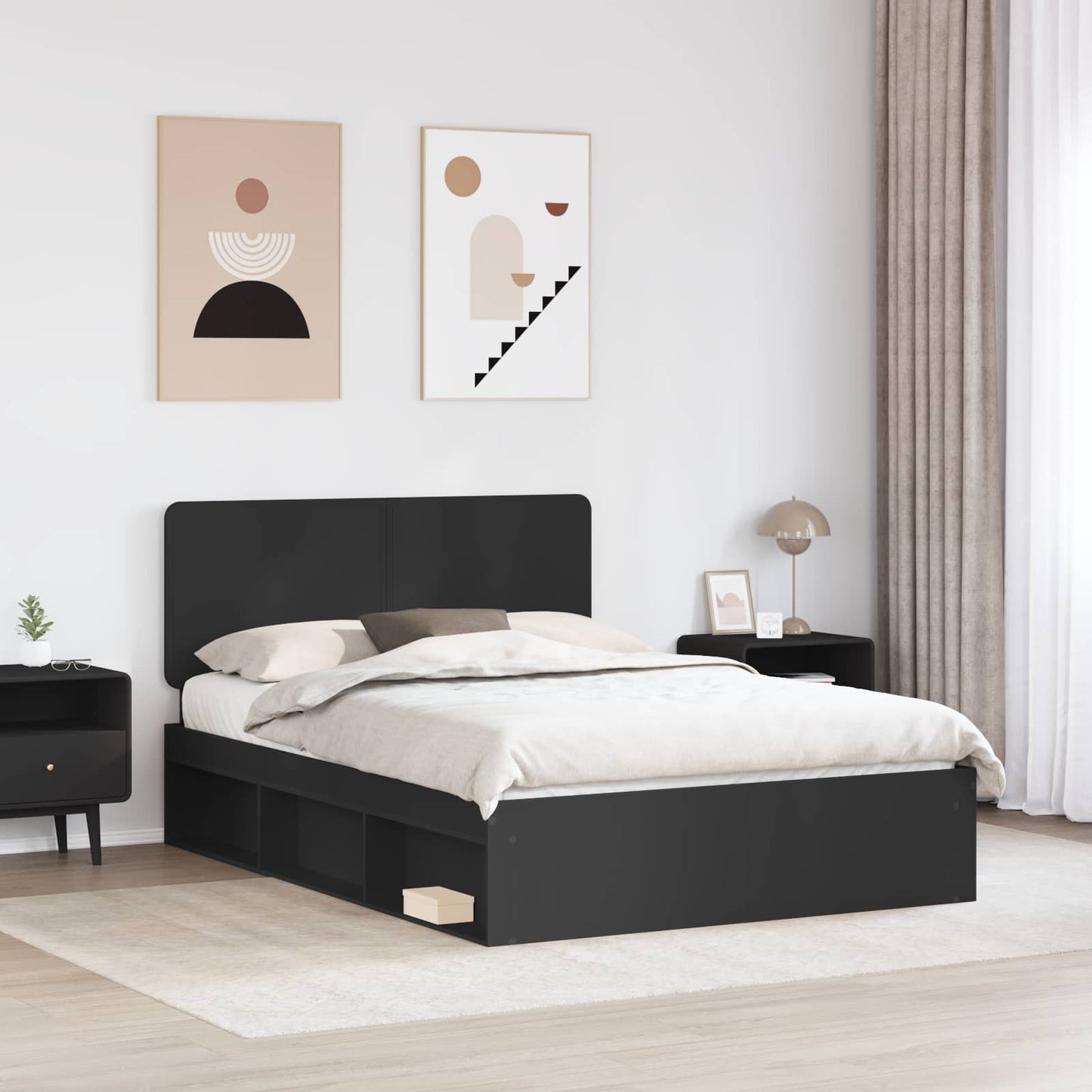 Struttura del letto Nero 150 x 200 cm Pino massello | homemem39