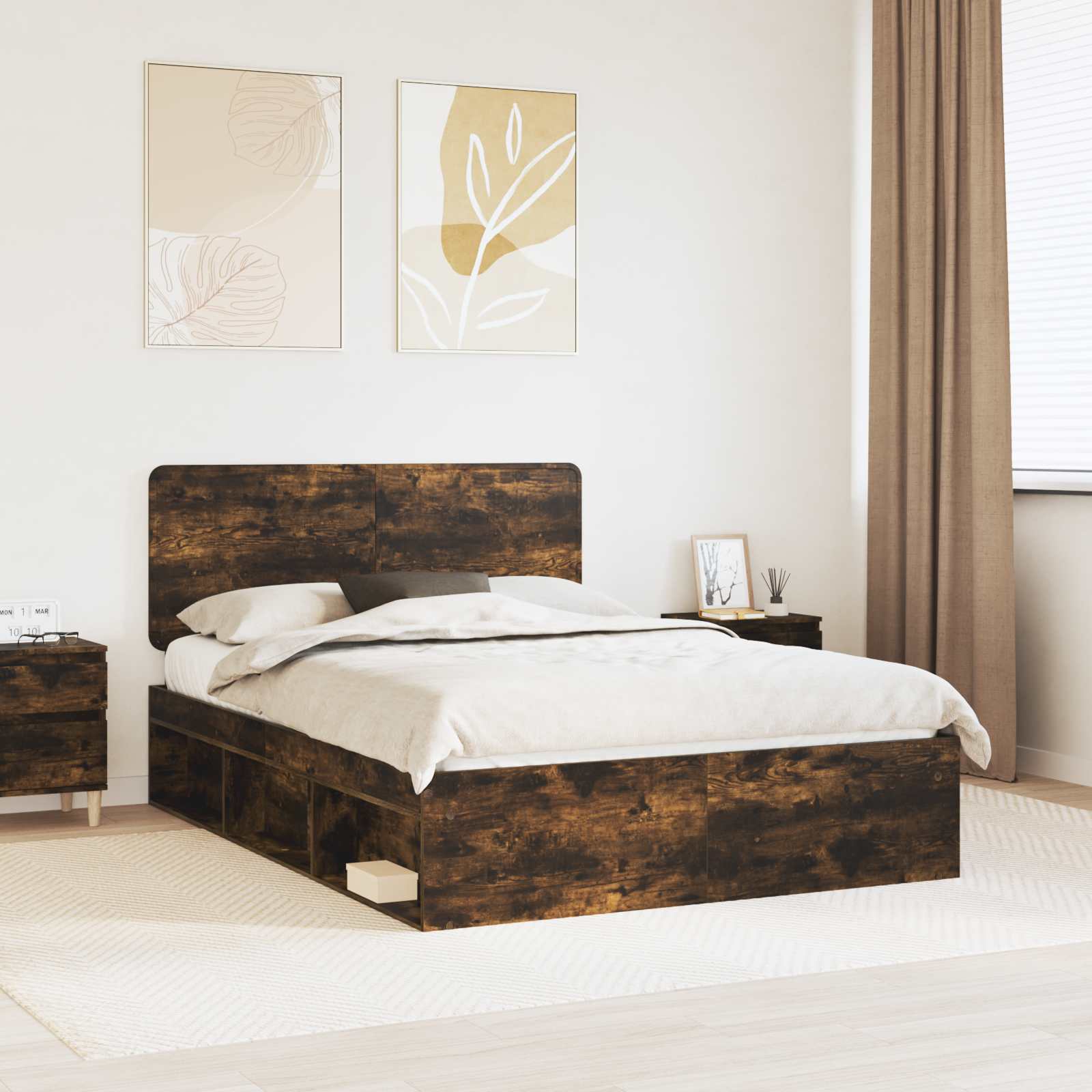 Struttura del letto Rovere fumé 150 x 200 cm Pino massello | homemem39