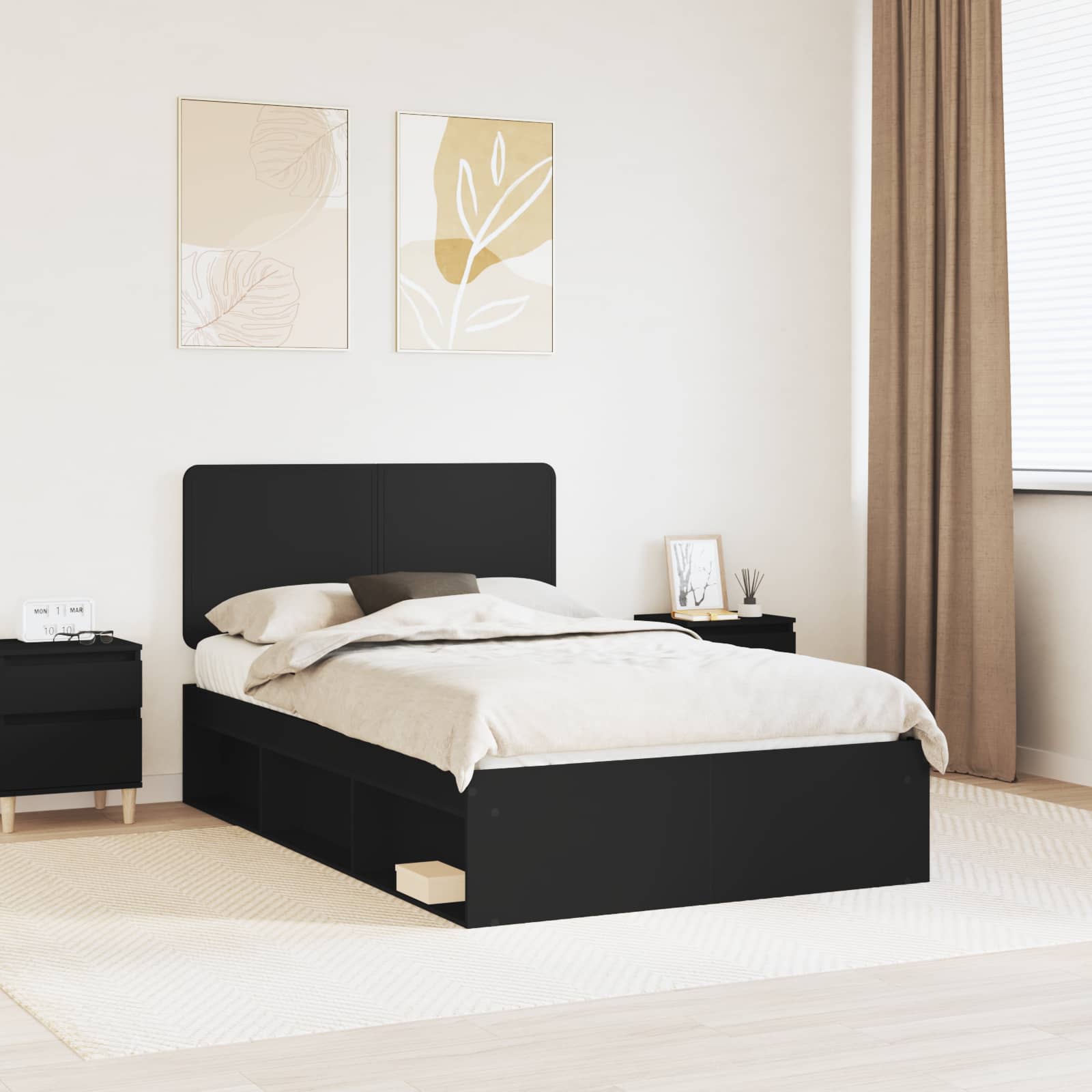Struttura del letto Nero 135 x 190 cm Pino massello | homemem39