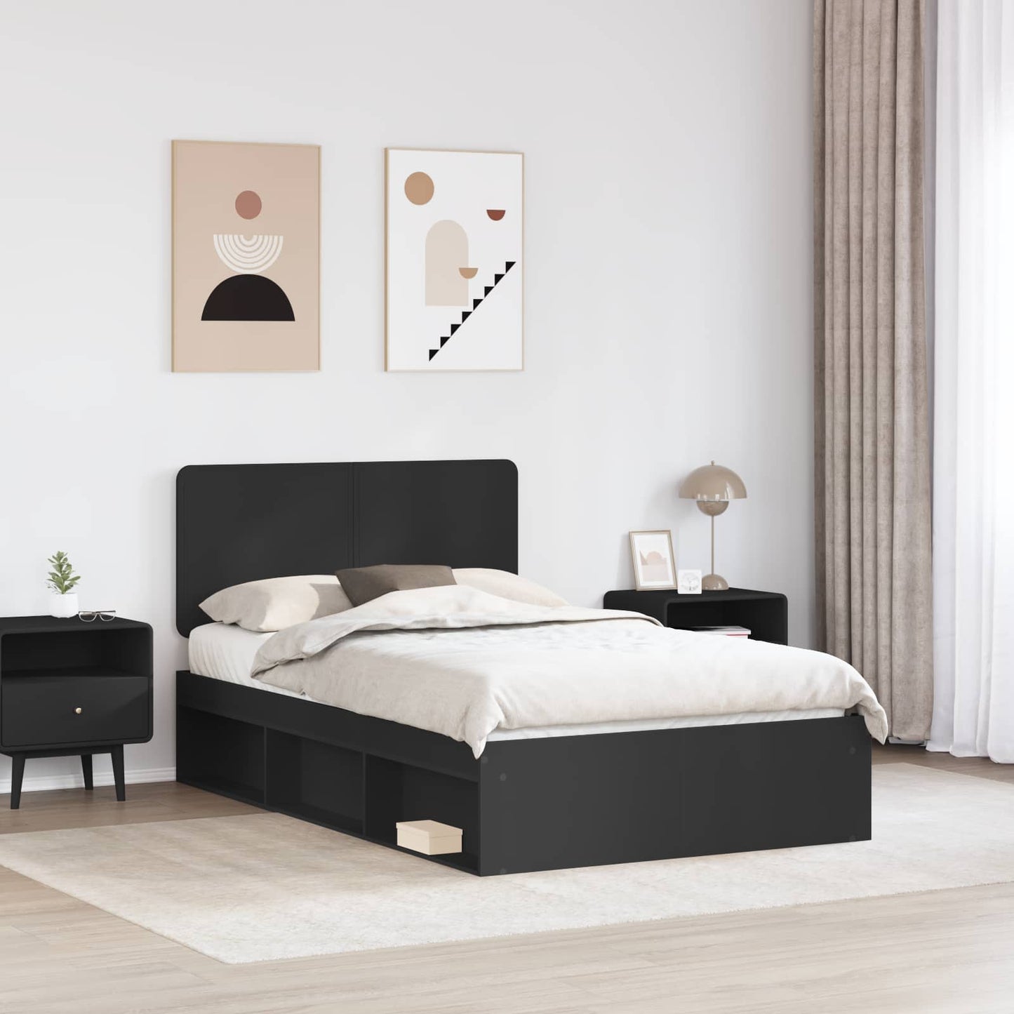 Struttura del letto Nero 135 x 190 cm Pino massello | homemem39