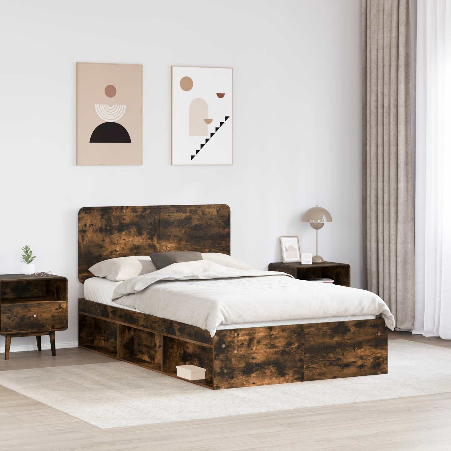 Struttura del letto Rovere fumé 135 x 190 cm Pino massello | homemem39