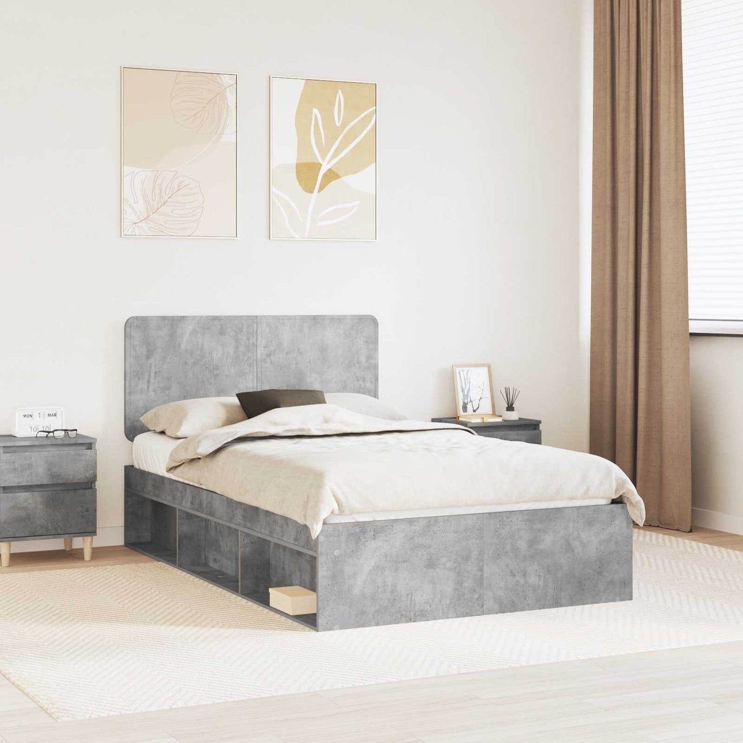 Struttura del letto Calcestruzzo 120 x 190 cm Pino massello | homemem39