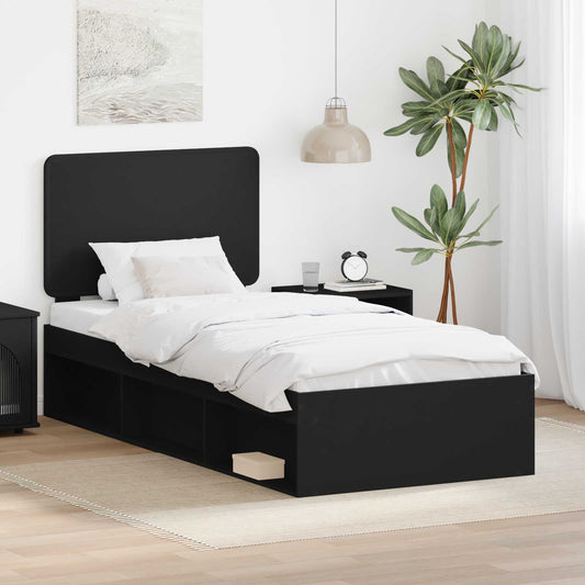 Struttura del letto con testiera Nero 90 x 190 cm Pino massello | homemem39