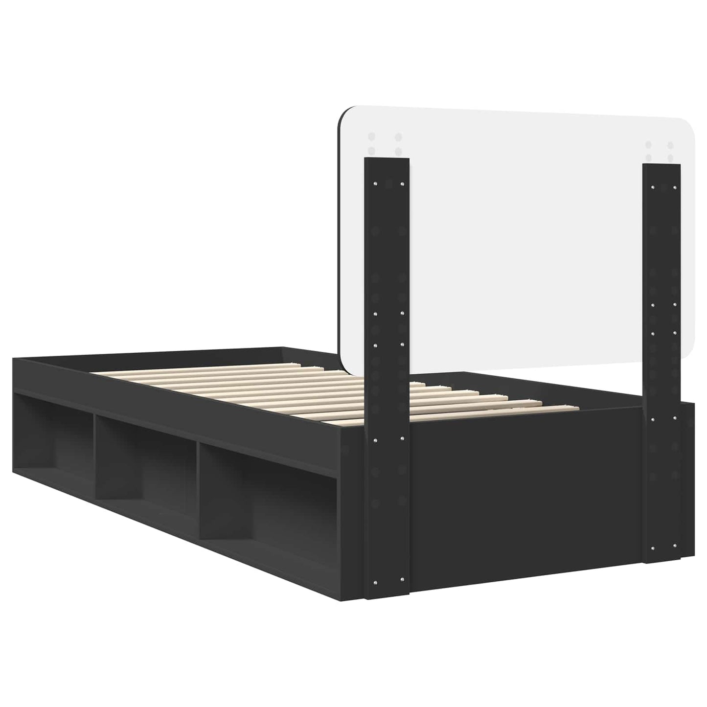 Struttura del letto con testiera Nero 90 x 190 cm Pino massello | homemem39