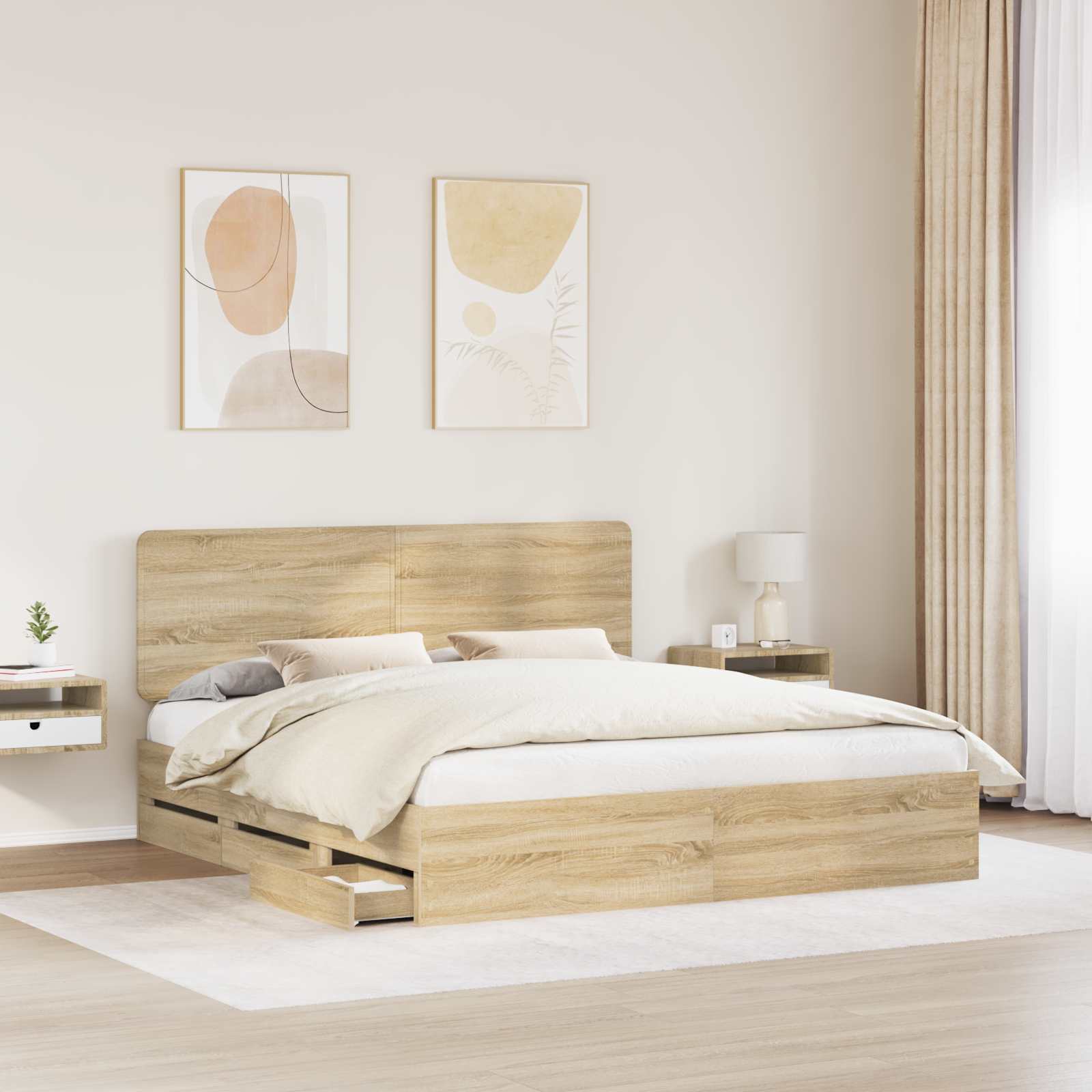 Struttura del letto con cassetto Rovere Sonoma 200 x 200 cm | homemem39