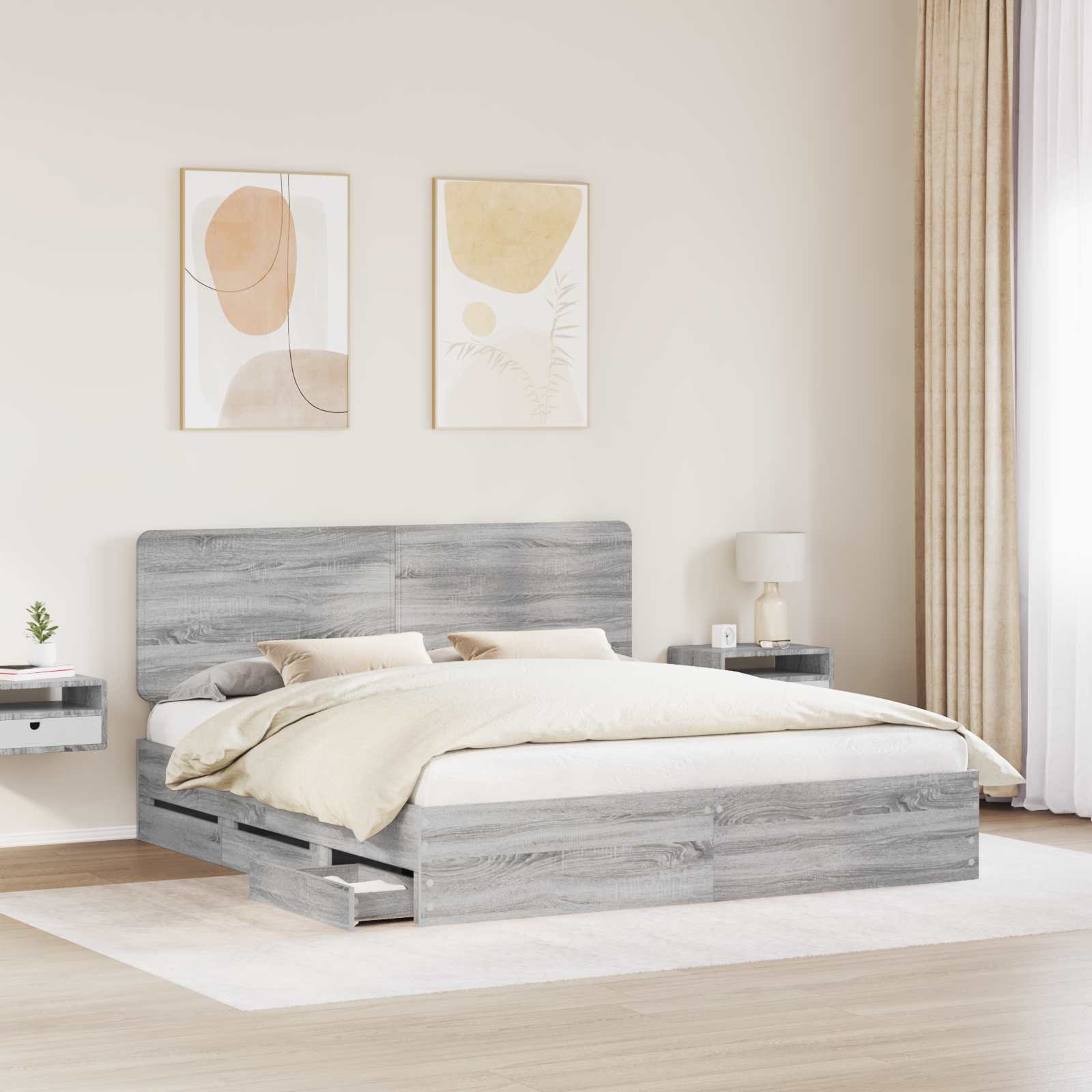 Struttura del letto con cassetto Grigio Sonoma 200 x 200 cm | homemem39