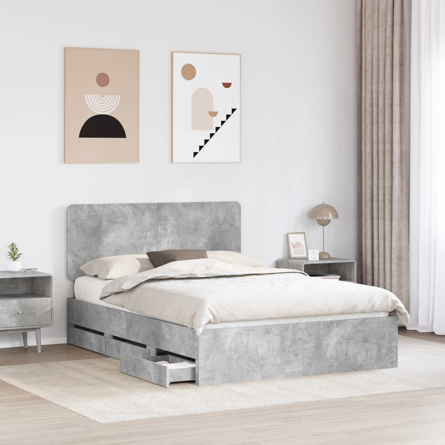 Struttura del letto con cassetto Grigio cemento 140 x 190 cm | homemem39