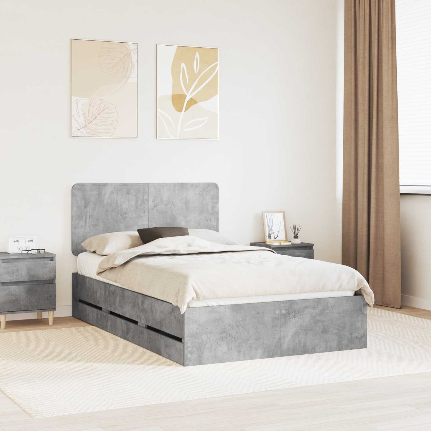 Struttura del letto con cassetto Grigio cemento 135 x 190 cm