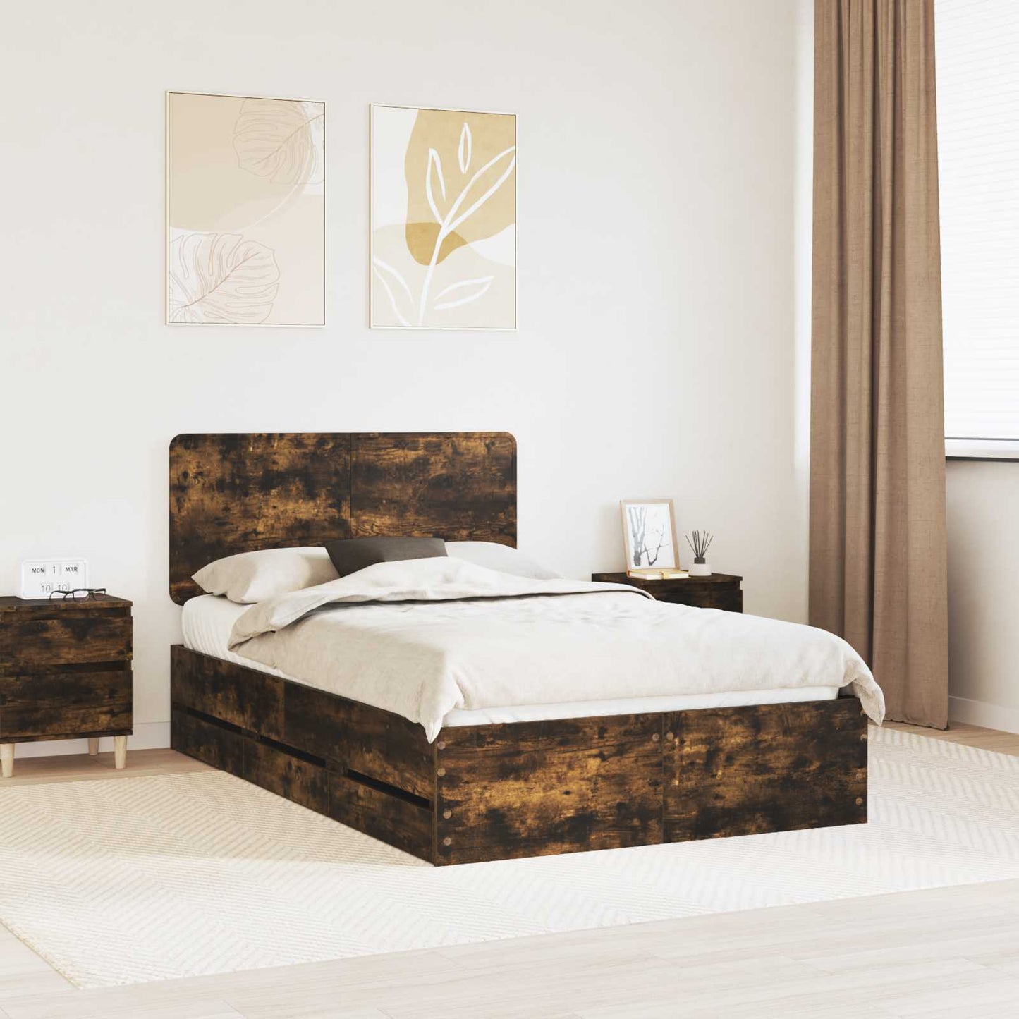 Struttura del letto con cassetto Rovere fumé 135 x 190 cm | homemem39