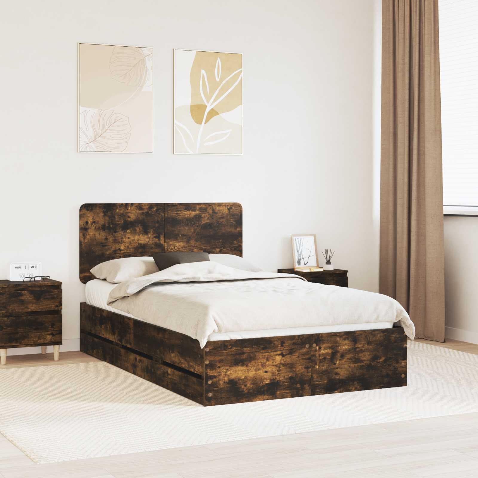 Struttura del letto con cassetto Rovere fumé 135 x 190 cm | homemem39