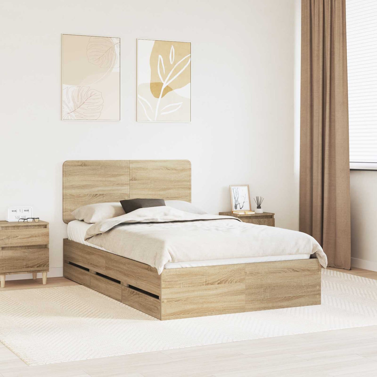 Struttura del letto con cassetto Rovere Sonoma 120 x 200 cm
