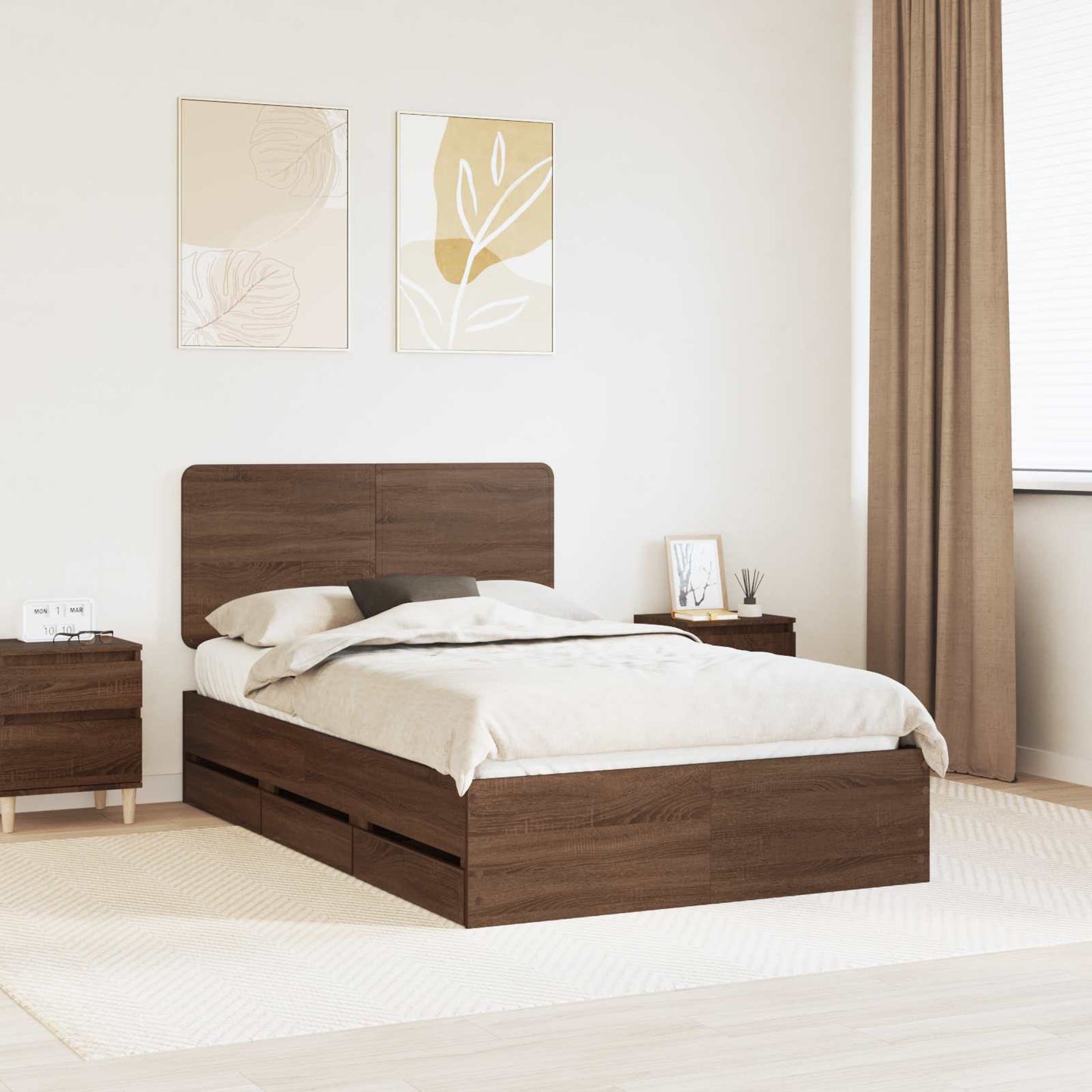 Struttura del letto con cassetto Rovere Marrone 120 x 190 cm | homemem39