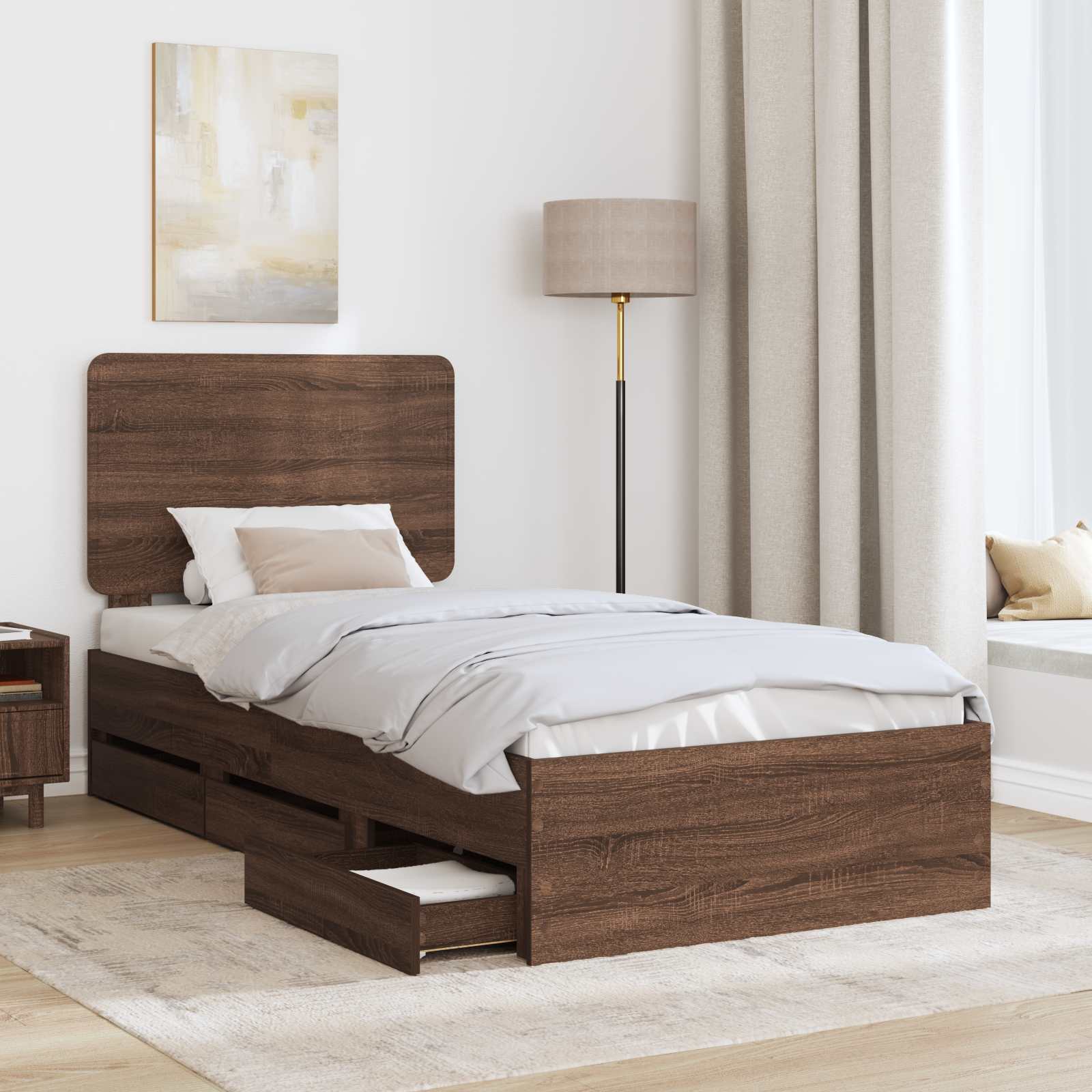Struttura del letto con cassetto Rovere Marrone 75 x 190 cm | homemem39