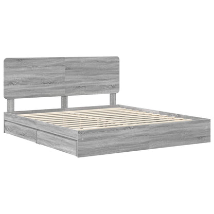 Letto con Contenitore con testiera Grigio Sonoma 200 x 200 cm | homemem39