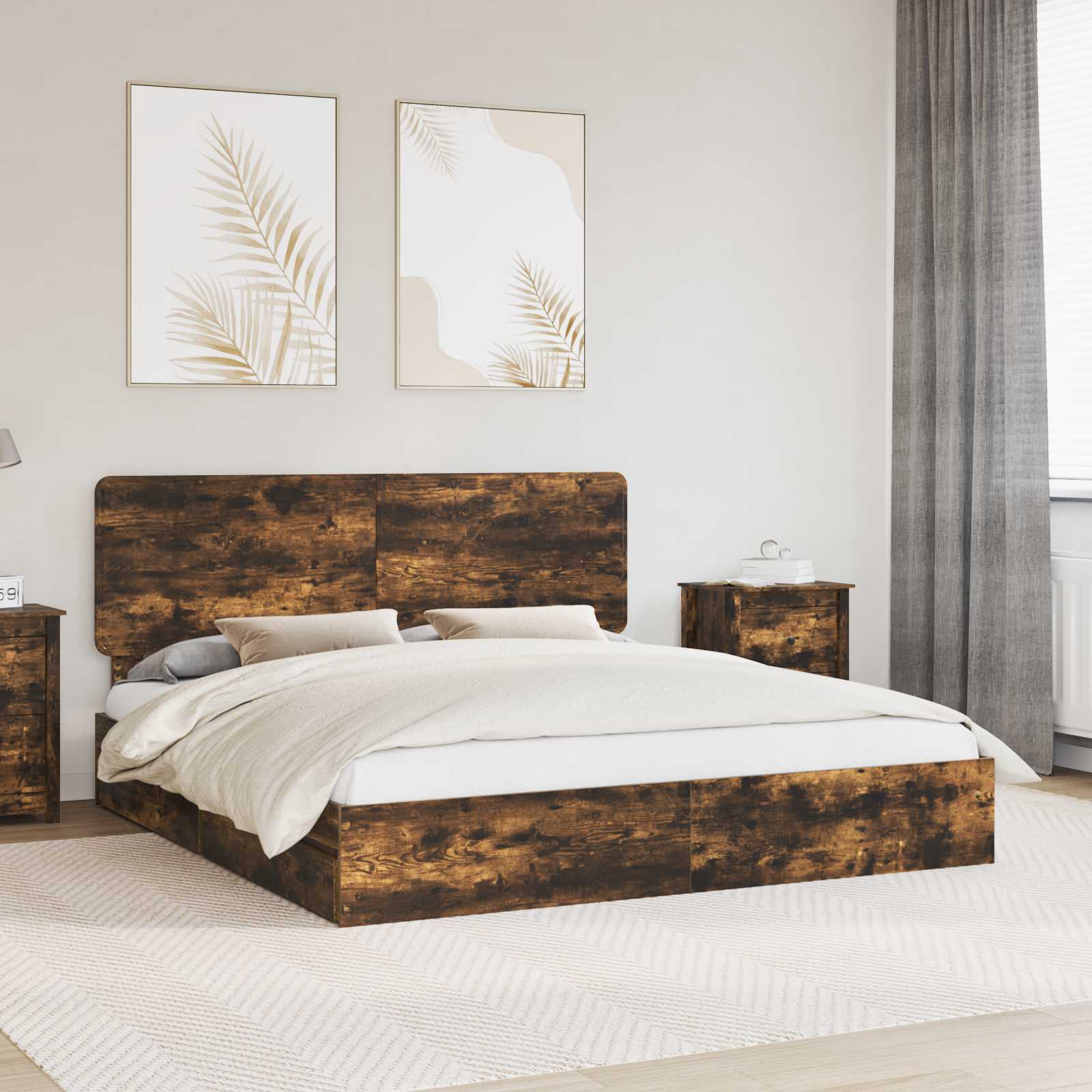 Letto con Contenitore con testiera Rovere fumé 180 x 200 cm | homemem39