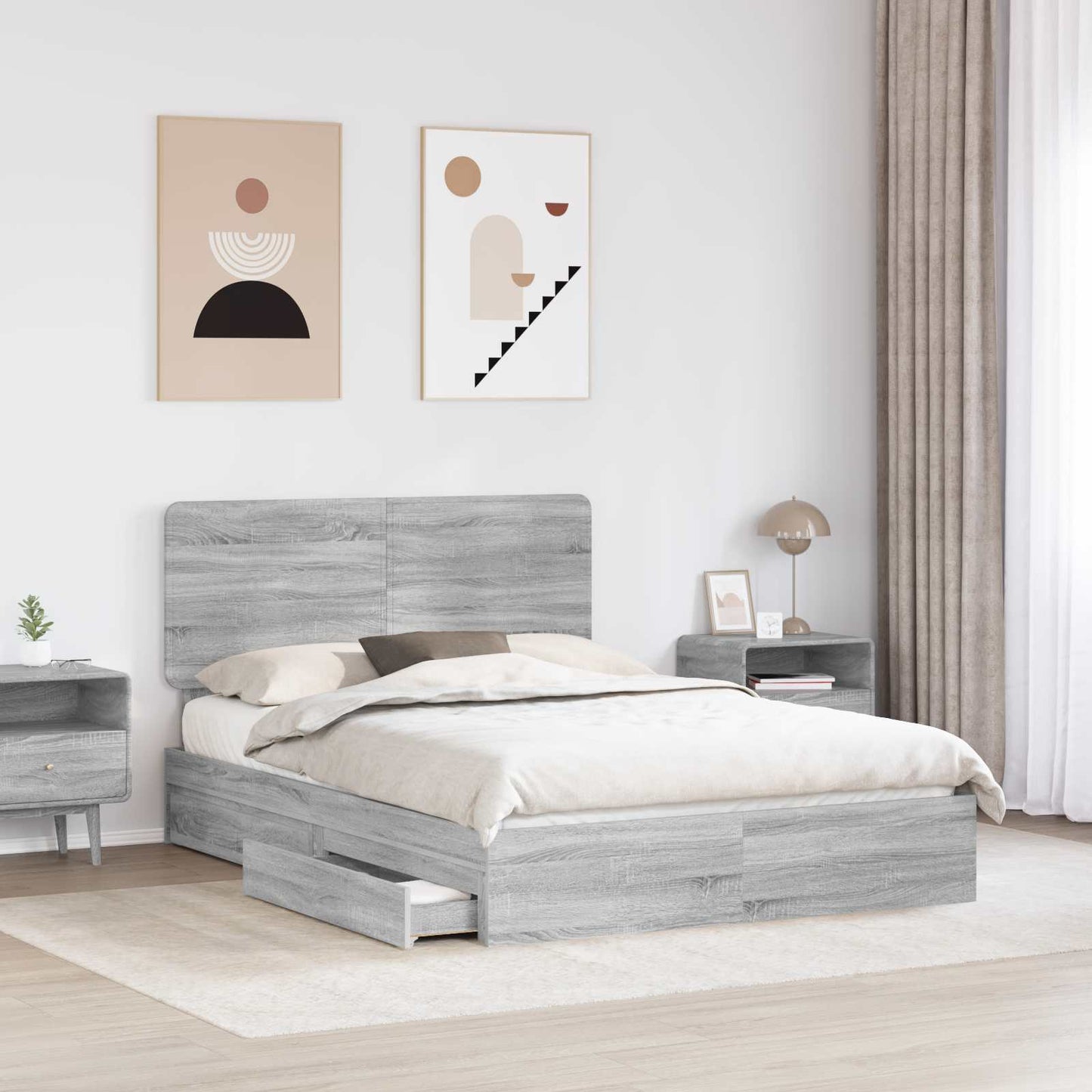 Letto con Contenitore con testiera Grigio Sonoma 160 x 200 cm | homemem39