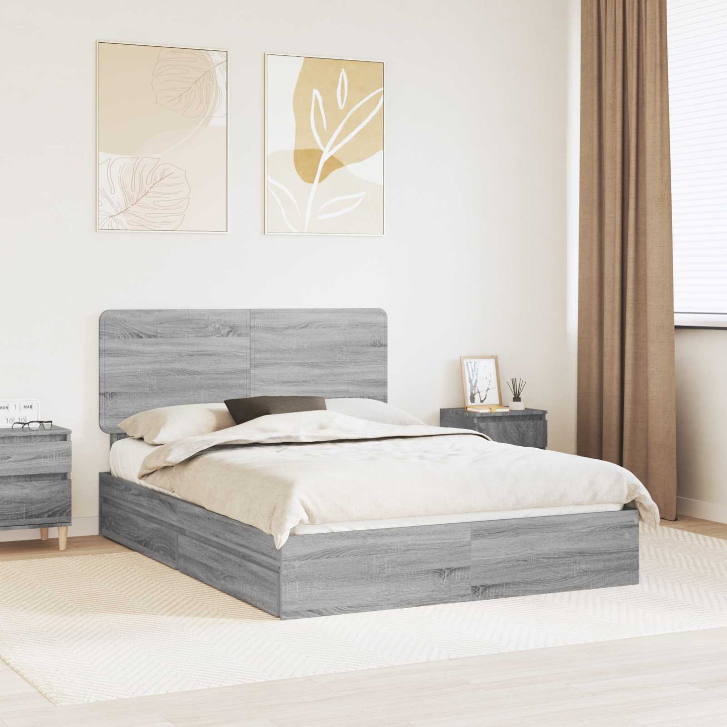 Letto con Contenitore con testiera Grigio Sonoma 140 x 200 cm | homemem39