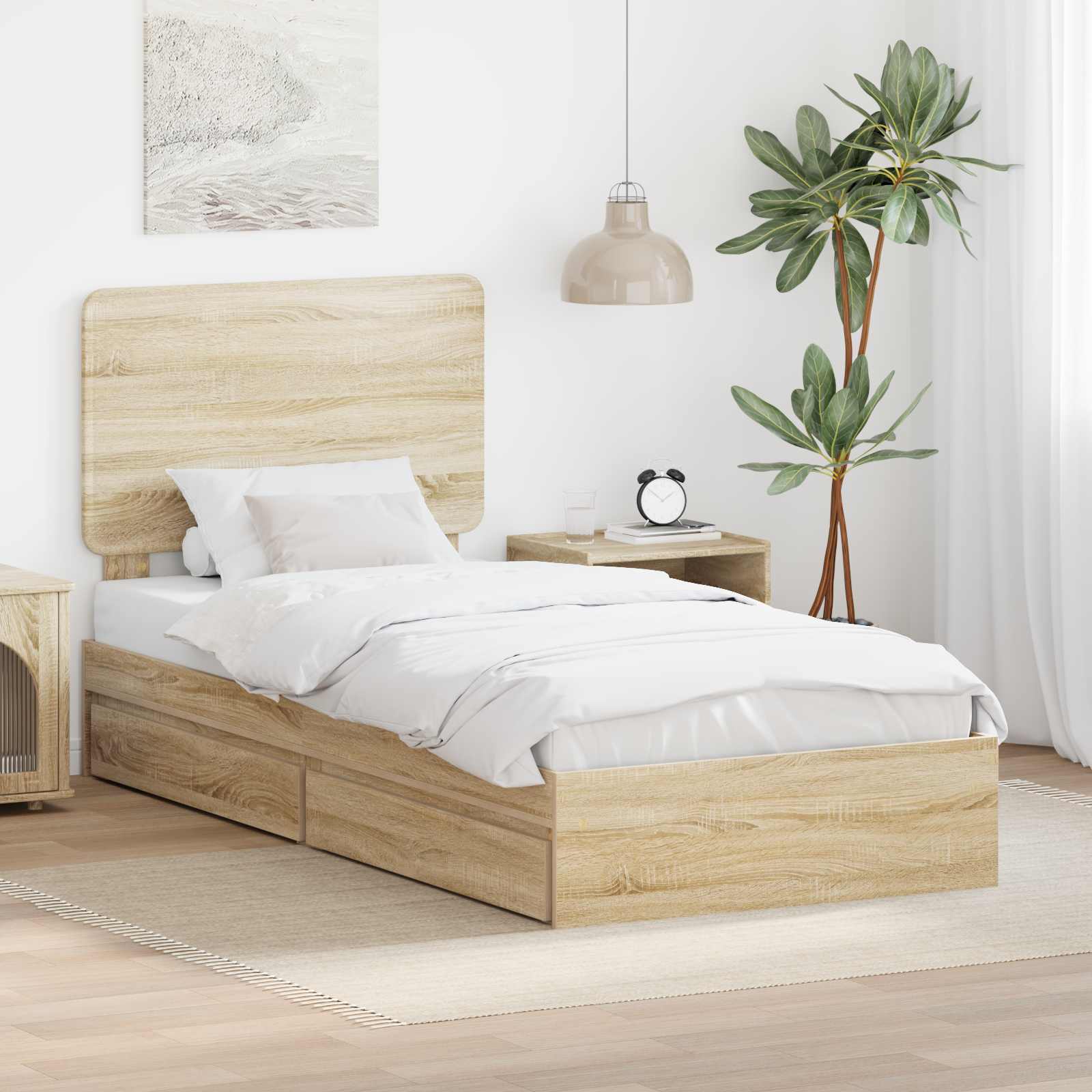 Letto con Contenitore con testiera Rovere Sonoma 100 x 200 cm | homemem39