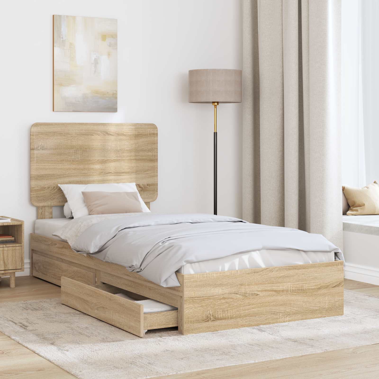 Letto con Contenitore con testiera Rovere Sonoma 100 x 200 cm | homemem39
