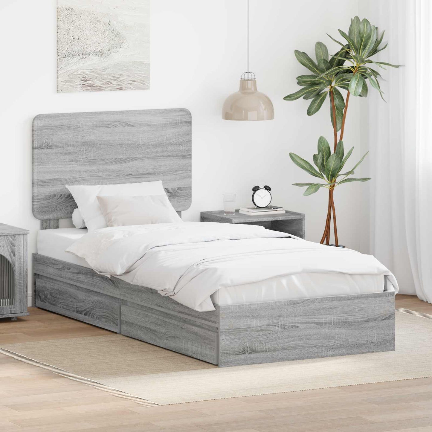 Letto con Contenitore con testiera Grigio Sonoma 100 x 200 cm | homemem39