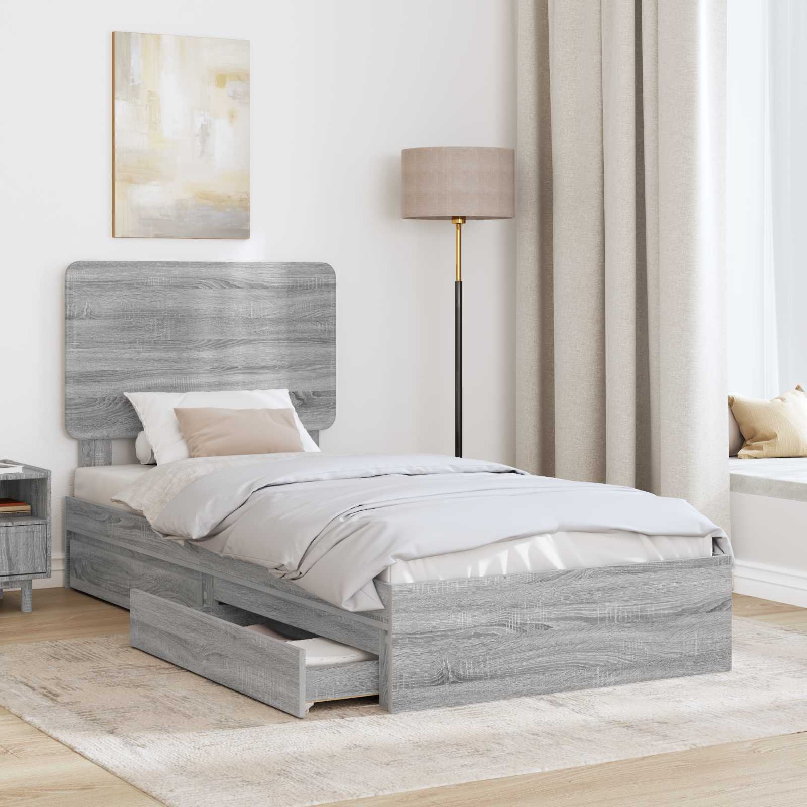 Letto con Contenitore con testiera Grigio Sonoma 100 x 200 cm | homemem39