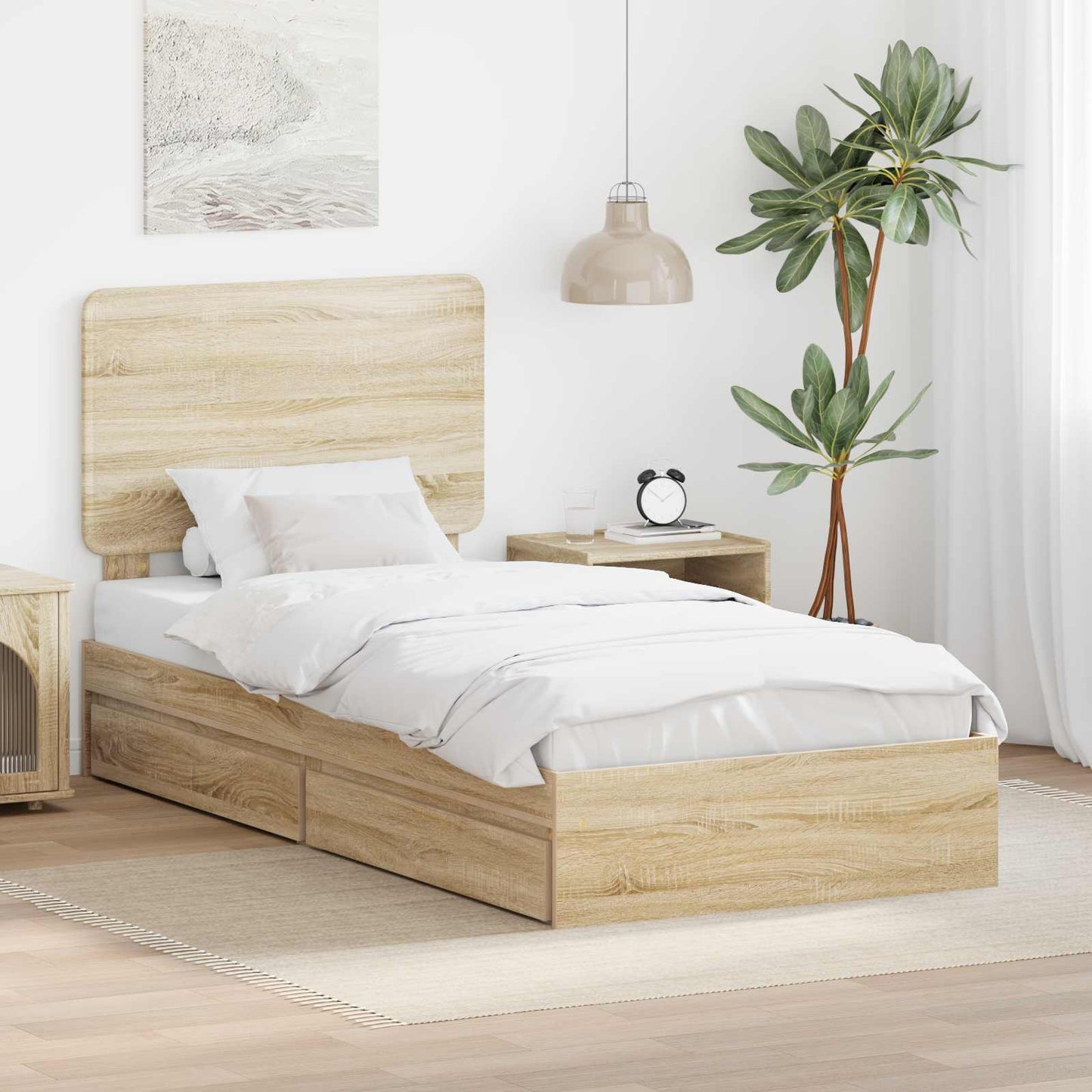 Letto con Contenitore con testiera Rovere Sonoma 90 x 200 cm | homemem39